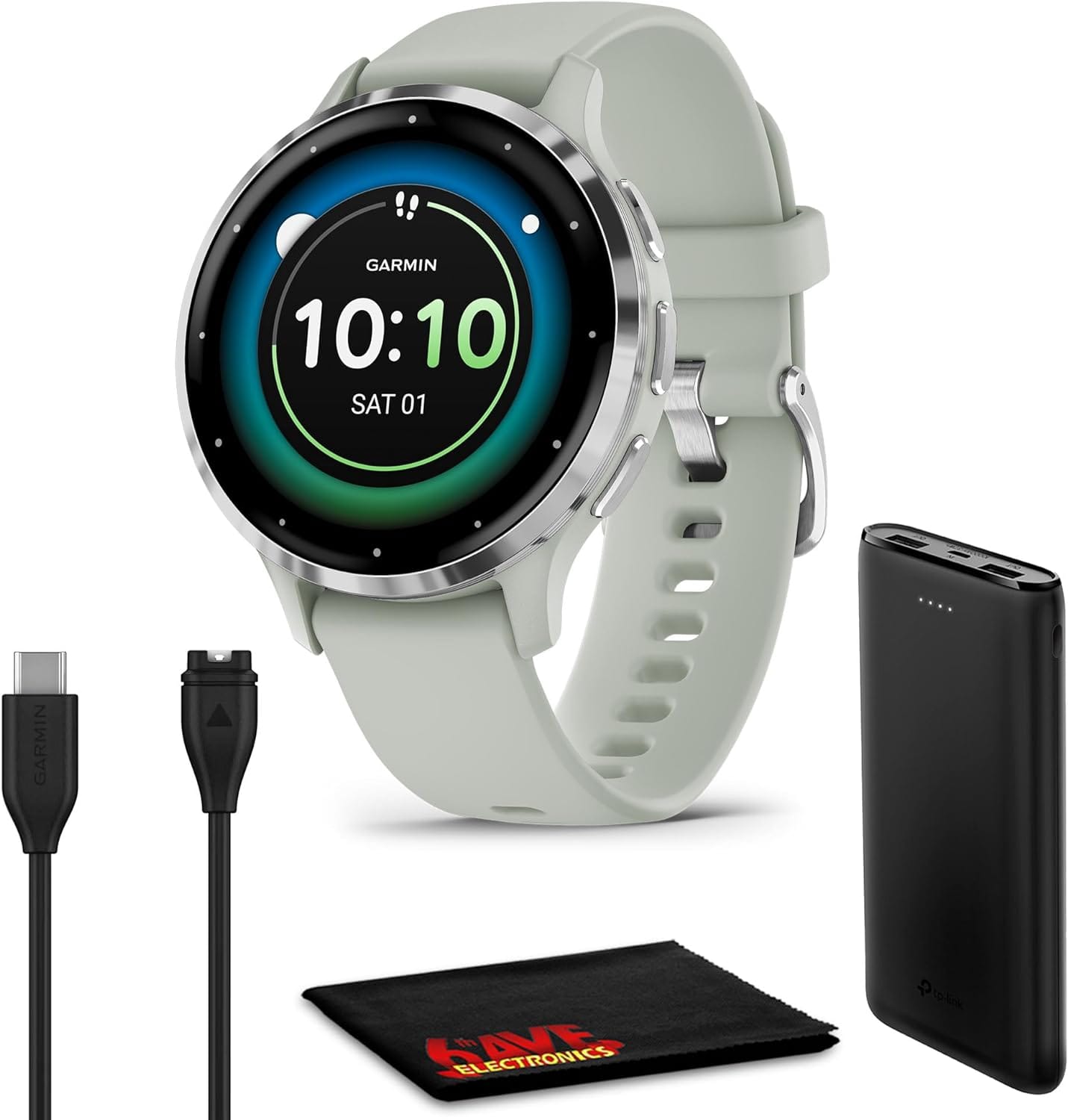 Garmin Venu 3S Advanced Fitness and Health Tracker Montre intelligente avec lunette en acier inoxydable argenté avec boîtier gris sauge de 41 mm et bracelet en silicone Écran tactile AMOLED de 1,2 pouces 