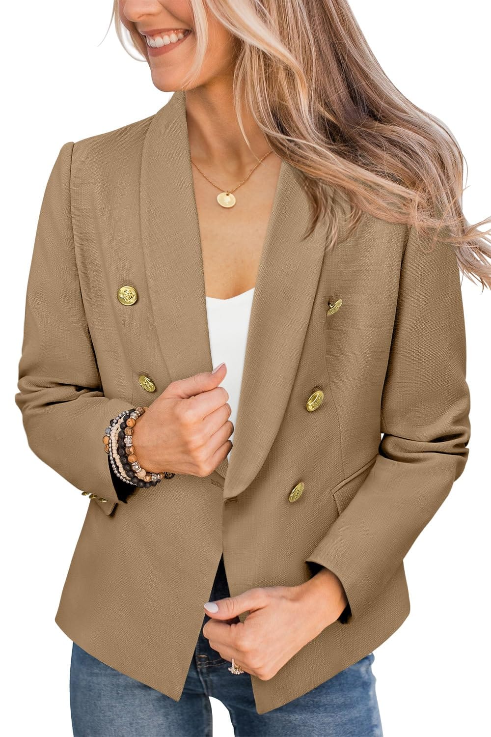 CRAZY GRID Womens Casual Blazer Jacket Gold Button Long Sleeve Work 0ffice Blazer Lapel Open Front Jacket