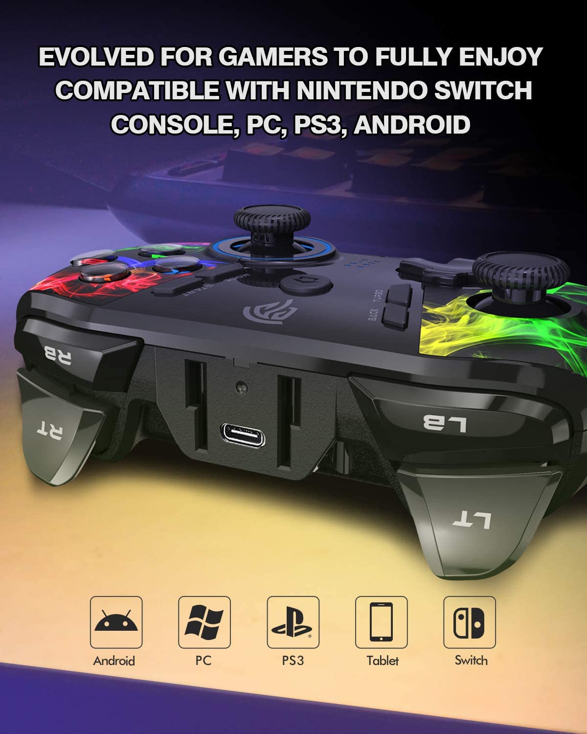 EasySMX Controlador de juegos inalámbrico para Windows PC/Steam Deck/PS3/Android TV BOX, joystick de gamepad Plug and Play con vibración dual con 4 teclas personalizadas, batería de hasta 14 horas, funciona para Nintendo Switch 