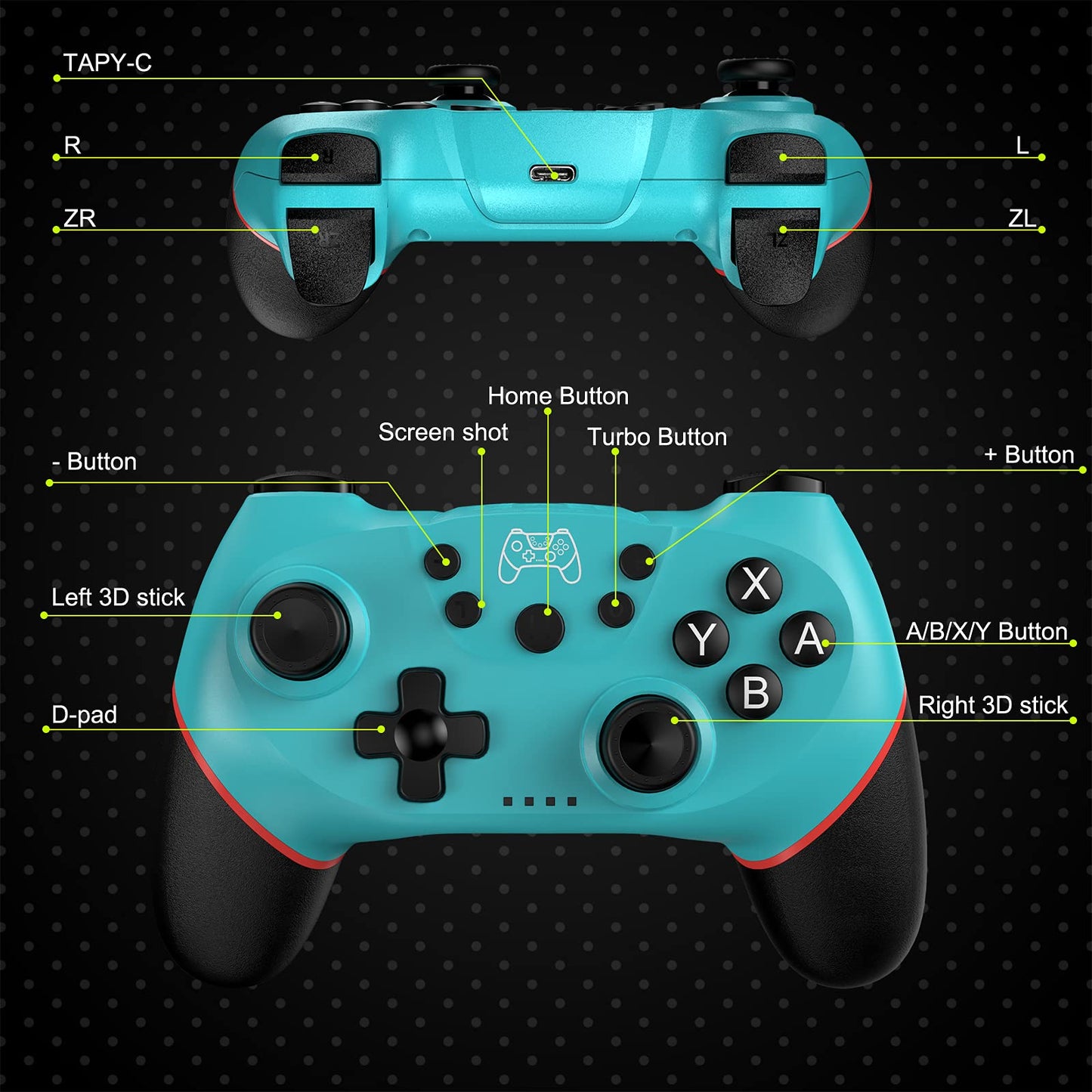 Diswoe Contrôleur sans fil amélioré pour Switch/Lite/OLED Pro Contrôleur pour Switch Remote Joystick Gamepad Prend en charge le réveil, l'axe gyroscopique, le turbo, la double vibration et la fonction de capture d'écran 