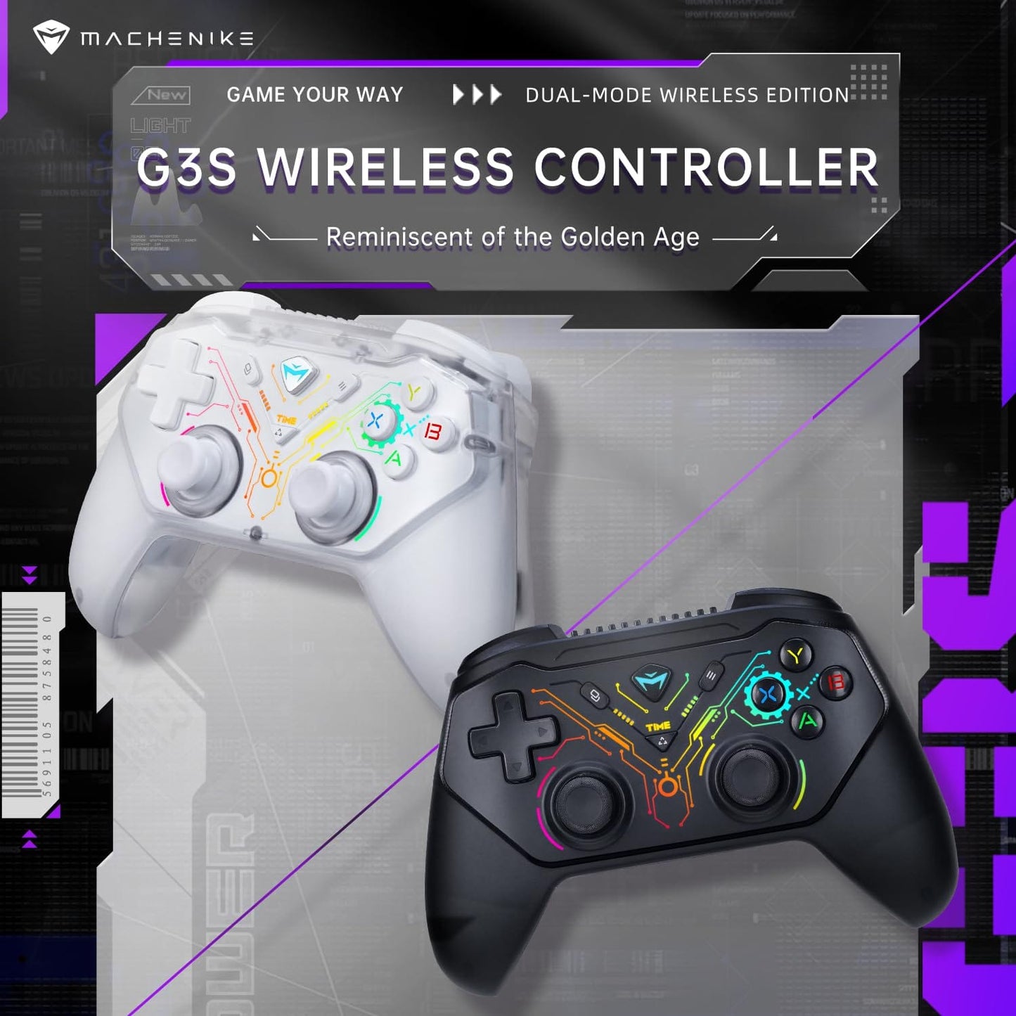 Controlador de juegos inalámbrico Machenike G3S para PC con Windows, Switch, Android, controlador de PC con retroiluminación LED, motores de vibración duales, modos de conexión duales, Plug and Play 