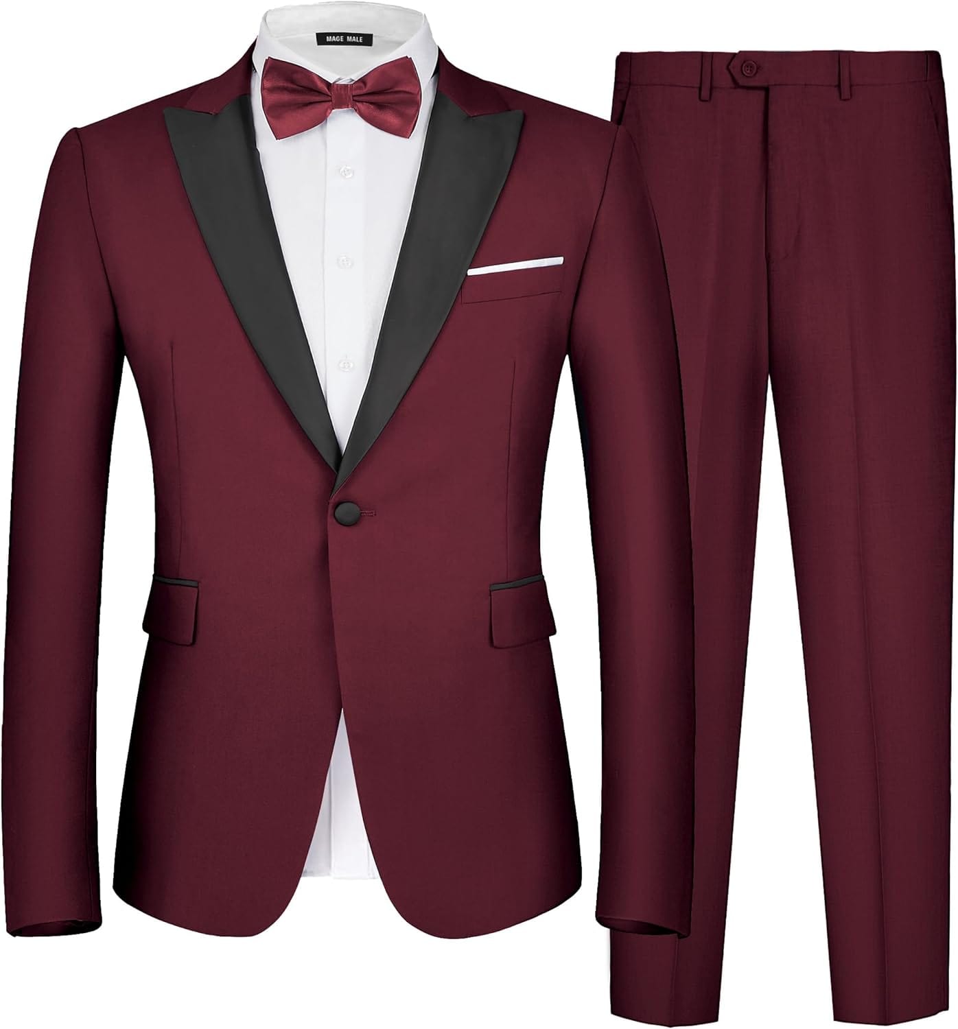 MAGE MALE Men's 2 Piece Suit One Button Slim Fit Formal Wedding Prom Tuxedo Suits Blazer Pants with Bow Tie Set