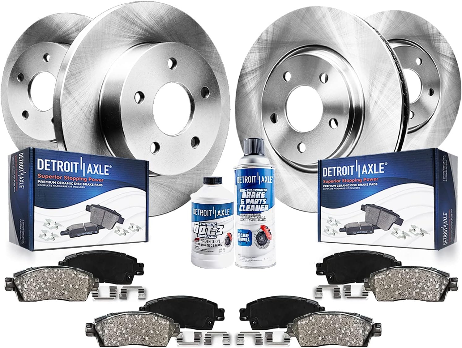 Detroit Axle - Kit de frenos para Toyota Camry 2007-2011, Avalon 2008-2012, Lexus ES350 2007-2012 Reemplazo 2009 2010 Rotores de freno de disco Pastillas de freno de cerámica Kit de frenos y rotores delanteros y traseros 