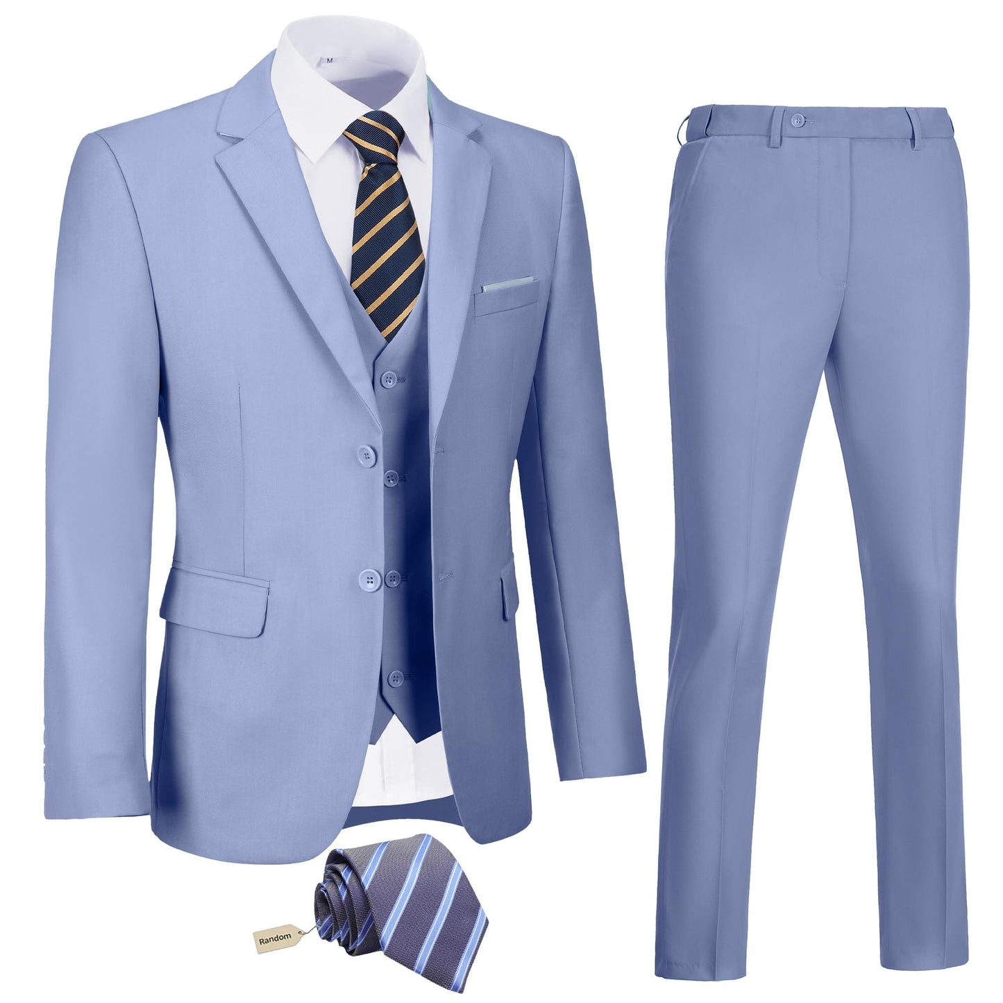 Men's Slim Fit 3 Piece Suit Two Button Business Wedding Dress Tux Suit Set Jacket Vest Pants with Tie