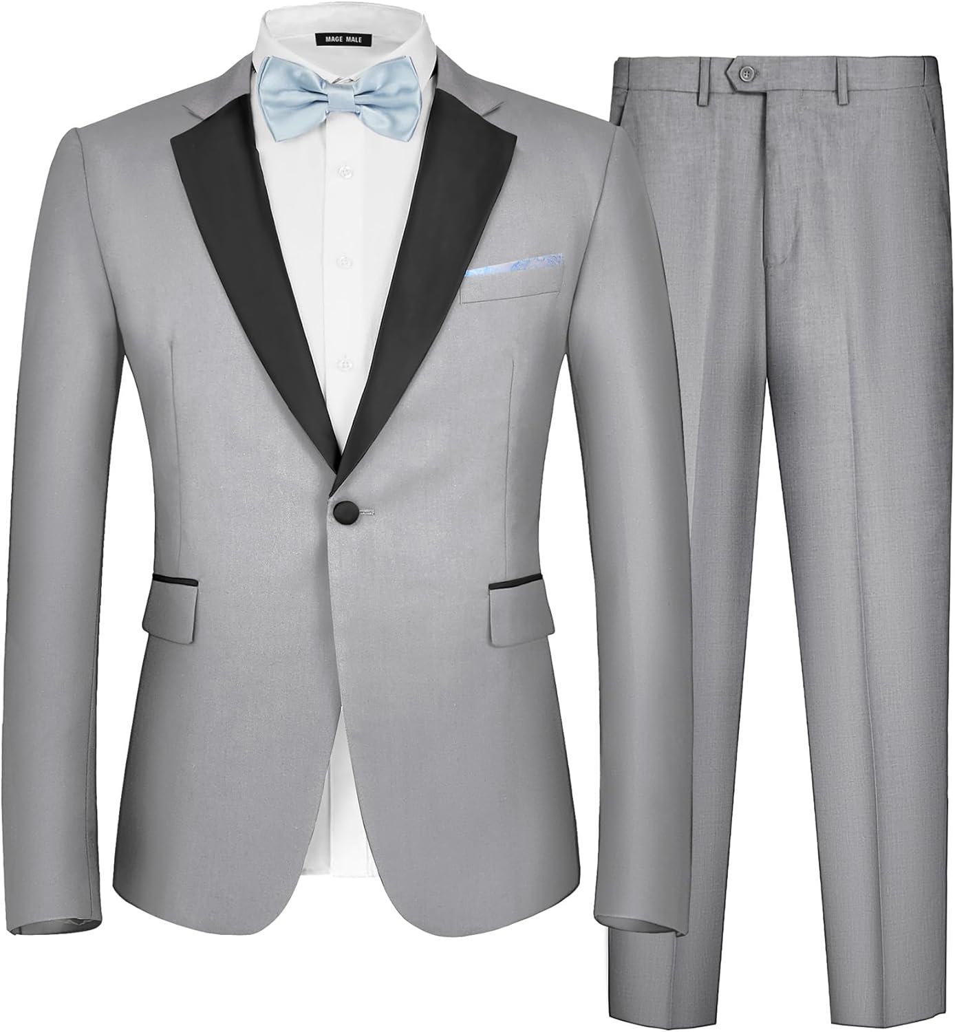 MAGE MALE Men's 2 Piece Suit One Button Slim Fit Formal Wedding Prom Tuxedo Suits Blazer Pants with Bow Tie Set