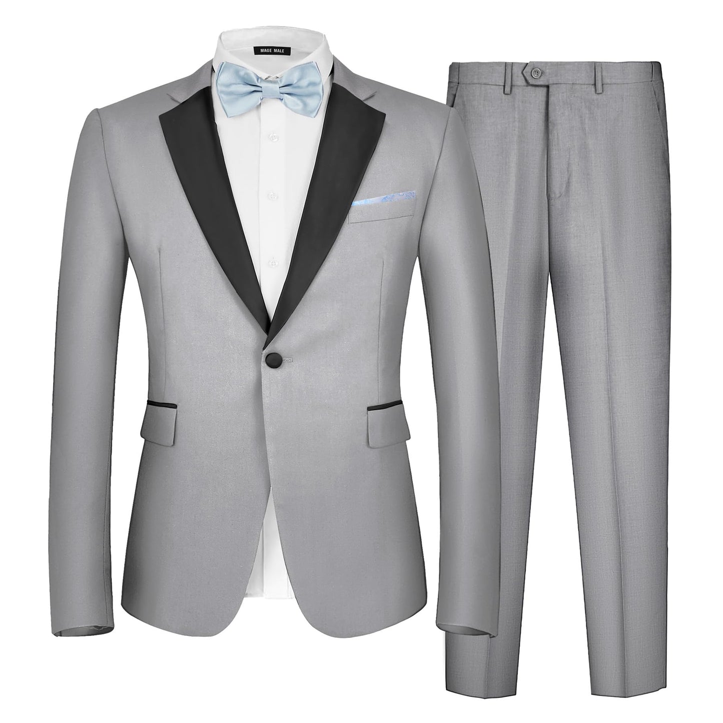 MAGE MALE Men's 2 Piece Suit One Button Slim Fit Formal Wedding Prom Tuxedo Suits Blazer Pants with Bow Tie Set