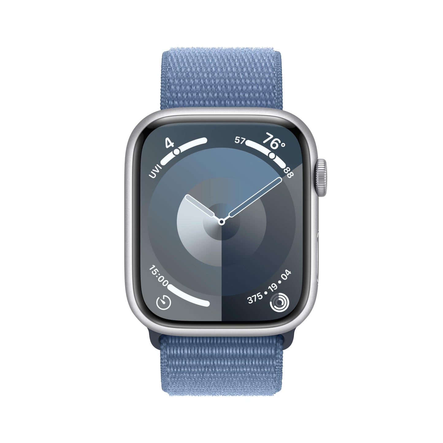 Montre intelligente Apple Watch Series 9 [GPS + Cellular 45 mm] avec boîtier en aluminium argenté avec boucle Sport bleu hiver. Tracker d'activité, applications ECG, écran Retina toujours activé, neutre en carbone 