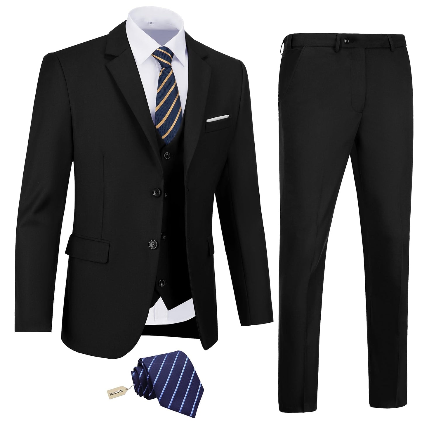 Men's Slim Fit 3 Piece Suit Two Button Business Wedding Dress Tux Suit Set Jacket Vest Pants with Tie