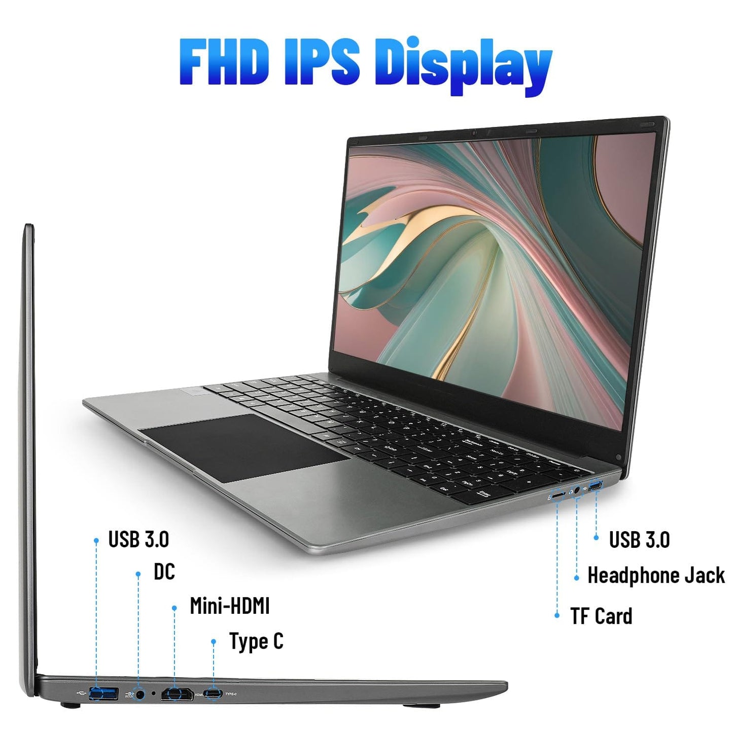 Laptop Computer, 16GB RAM 512GB SSD, Intel Quad-Core N5095 Processors, 15.6 Inch 1080P IPS Screen, 2MP, 2.4/5G Dual WiFi, Mini-HDMI, Type-C, USB 3.0, Large Battery Capacity