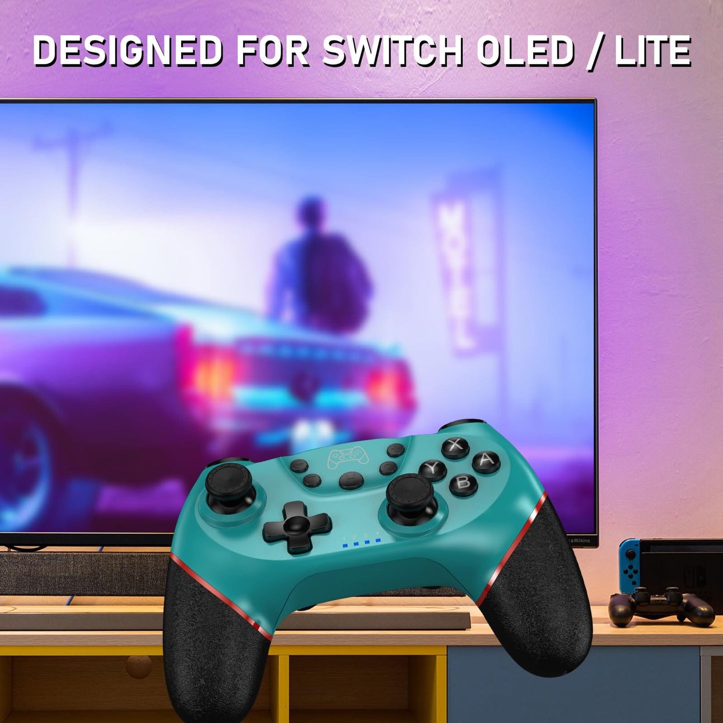 Diswoe Contrôleur sans fil amélioré pour Switch/Lite/OLED Pro Contrôleur pour Switch Remote Joystick Gamepad Prend en charge le réveil, l'axe gyroscopique, le turbo, la double vibration et la fonction de capture d'écran 