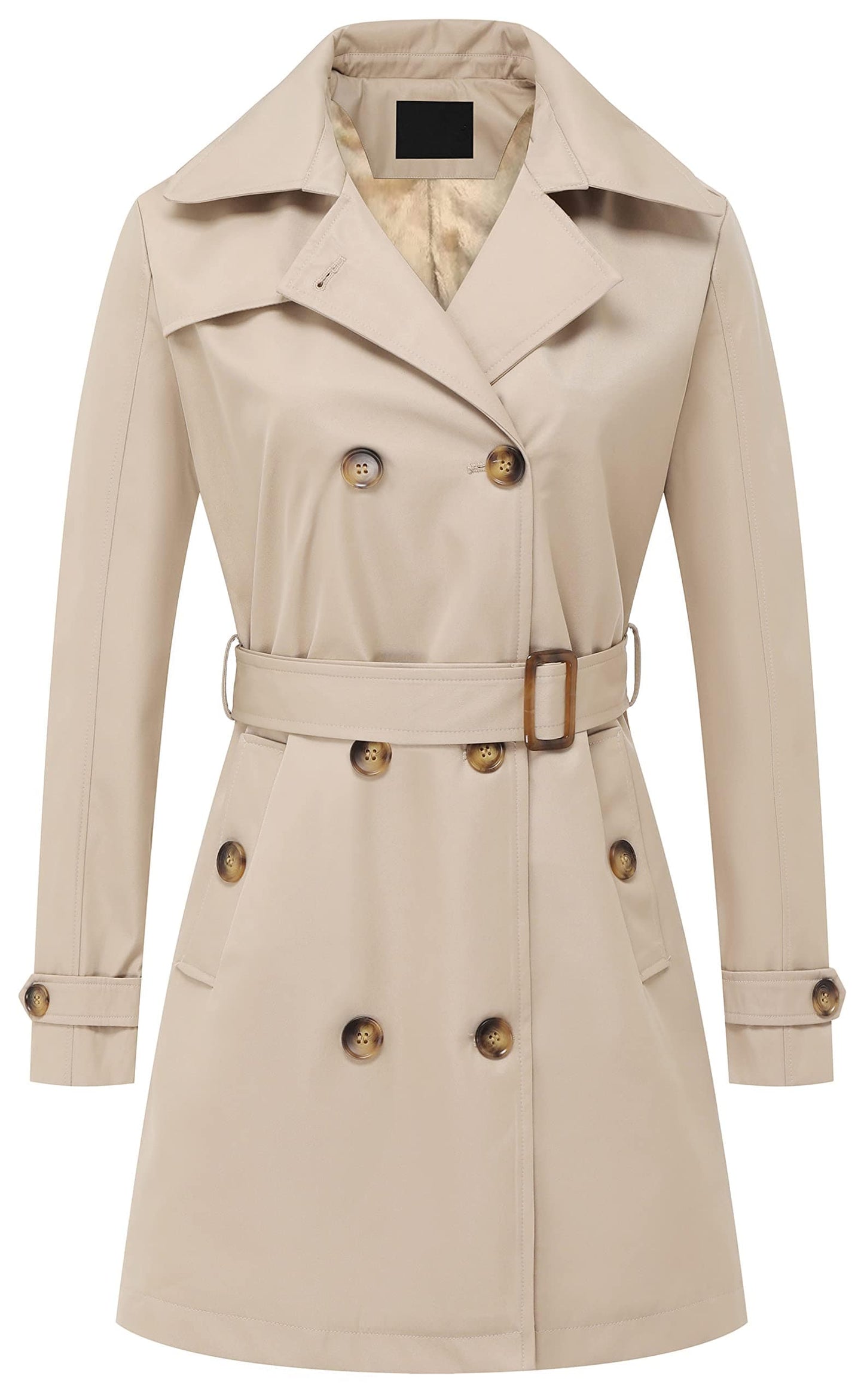 Chrisuno Trench-coat mi-long à double boutonnage pour femme avec ceinture et capuche amovible 