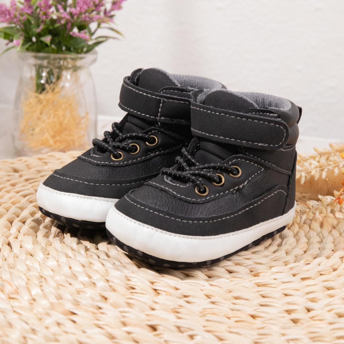 Meckior Toddler Baby Boys Girls High Tops Ankle Sneakers Soft Anti-Slip Sole PU Leather Moccasins Infant Newborn Prewalker First Walking Crib Shoes Xpress