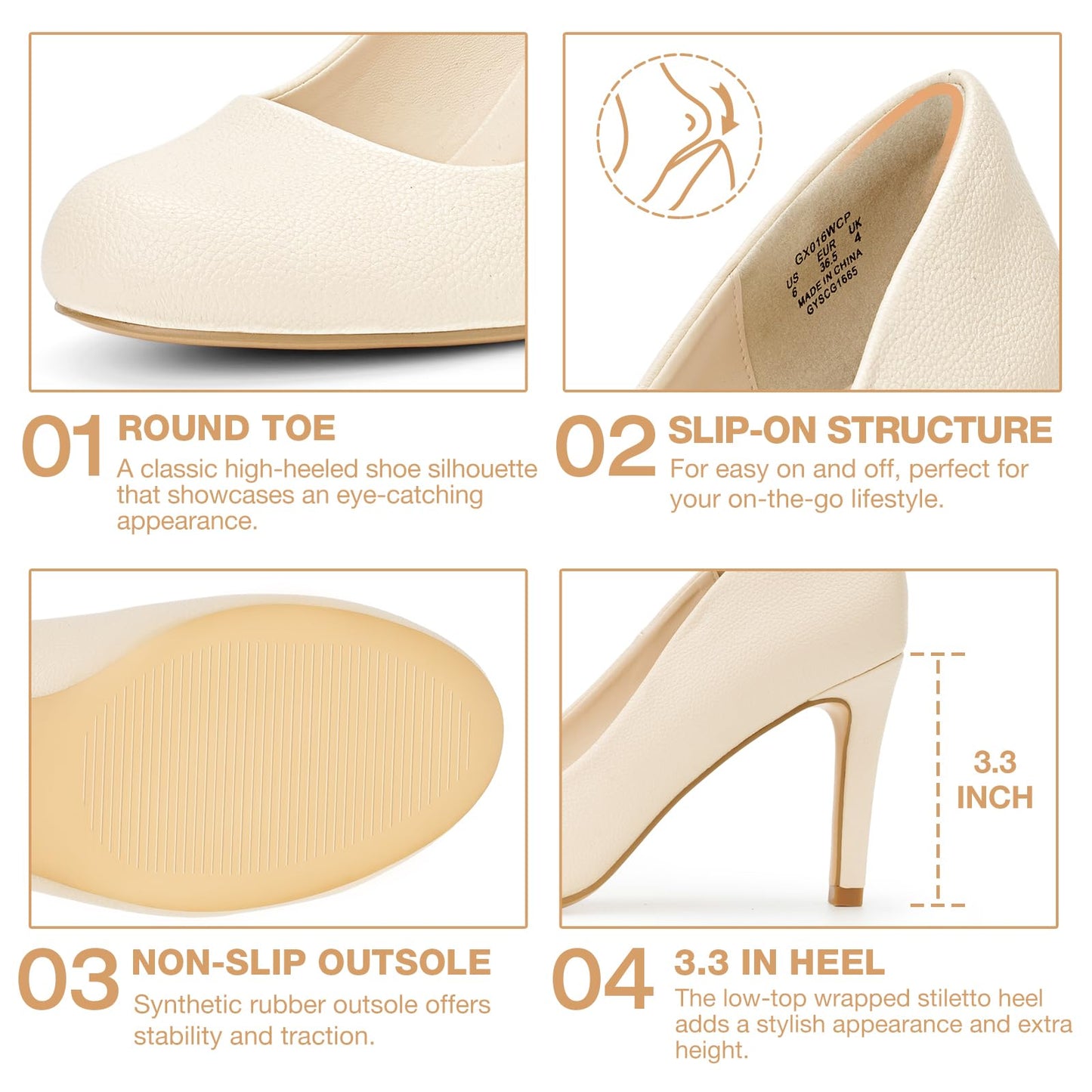 Women's Round Toe Comfortable Stiletto Heels Closed Toe Dress Pumps Shoes for Wedding Work Office Business