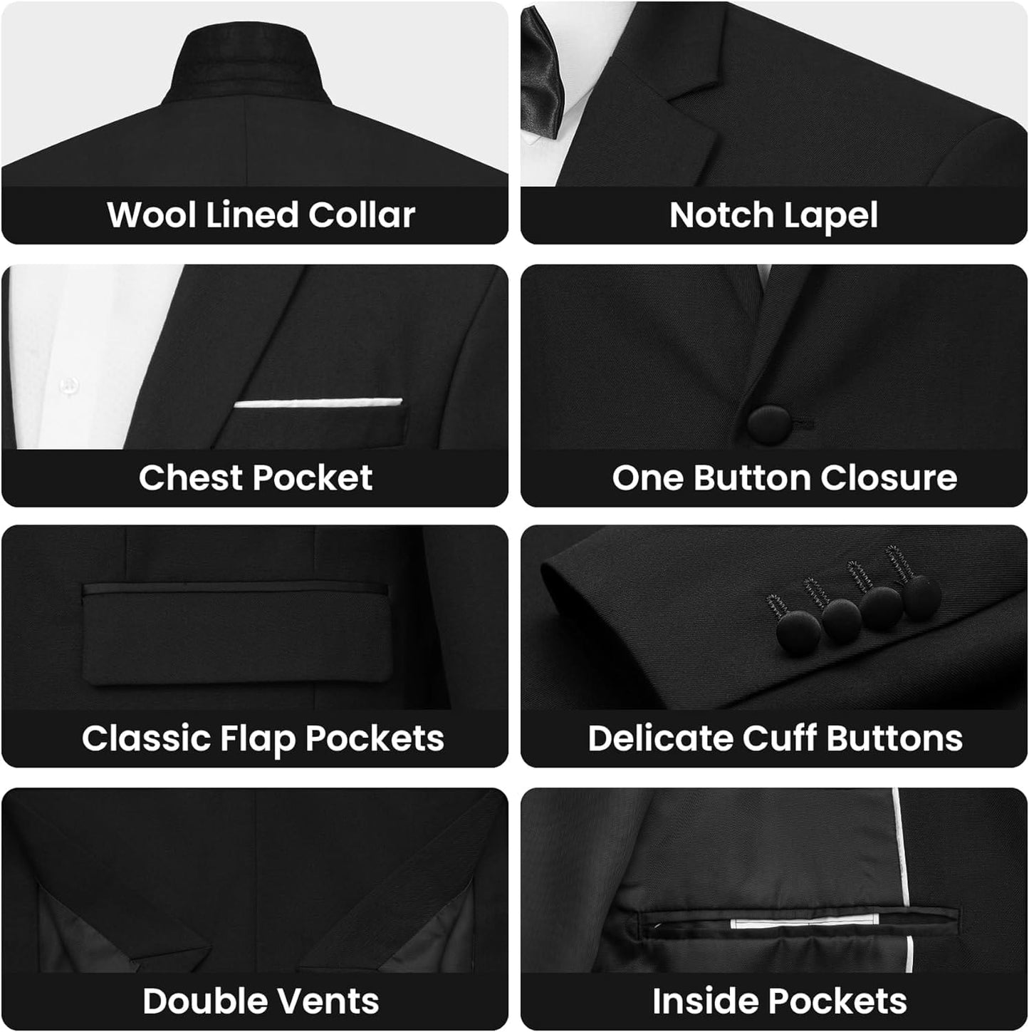 MAGE MALE Men's 2 Piece Suit One Button Slim Fit Formal Wedding Prom Tuxedo Suits Blazer Pants with Bow Tie Set