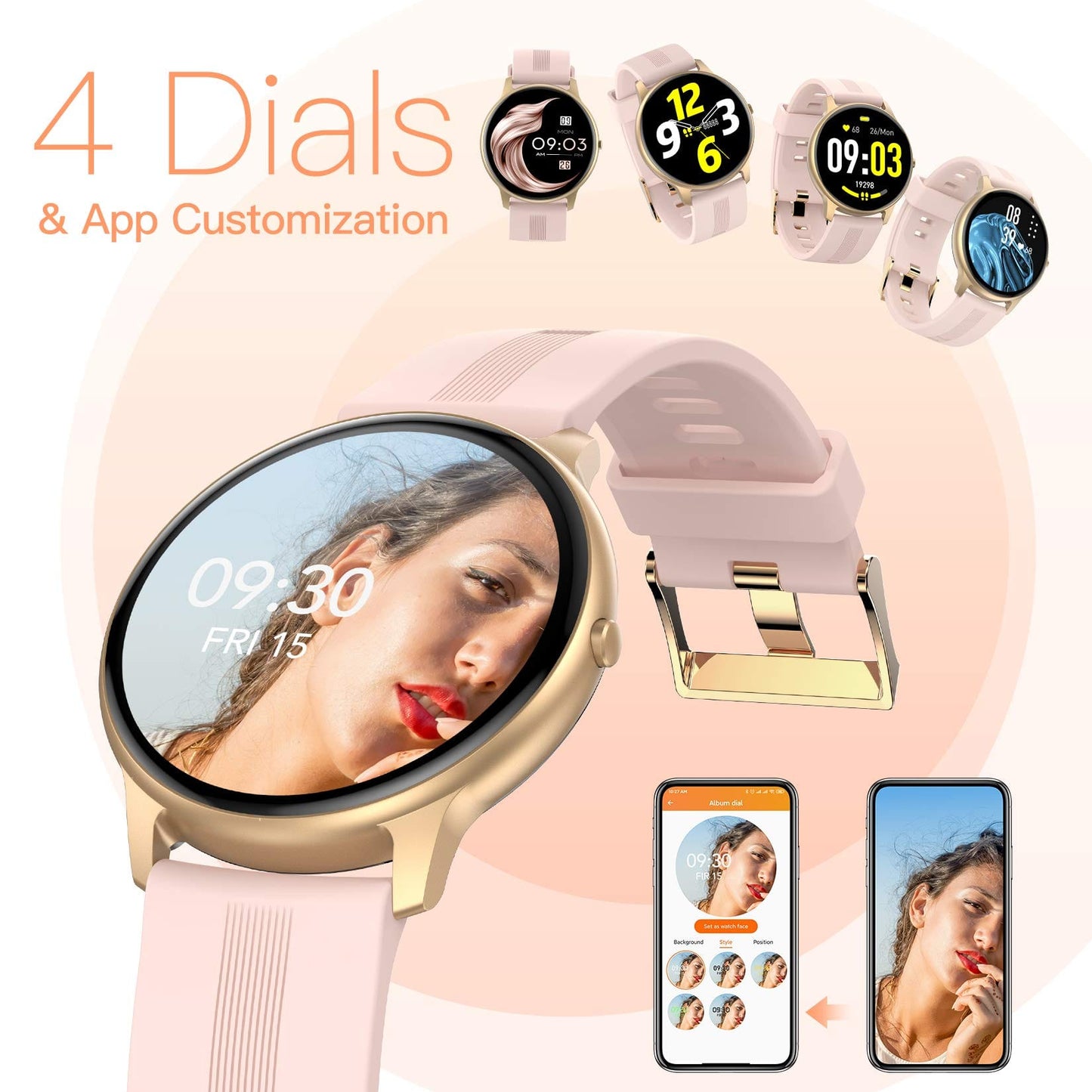 AGPTEK Reloj Inteligente para Mujer, Reloj Inteligente para teléfonos Android e iOS IP68 Rastreador de Actividad a Prueba de Agua con Pantalla táctil a Color Monitor de frecuencia cardíaca Podómetro Monitor de sueño, Rosa 