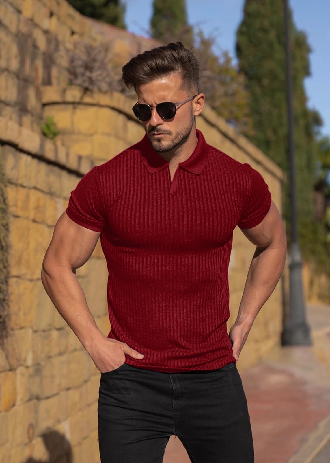 Muscle Polo Shirts for Men Slim Fit Short Sleeve Golf Shirts Men Dry Fit Shirts Casual Stylish Clothes