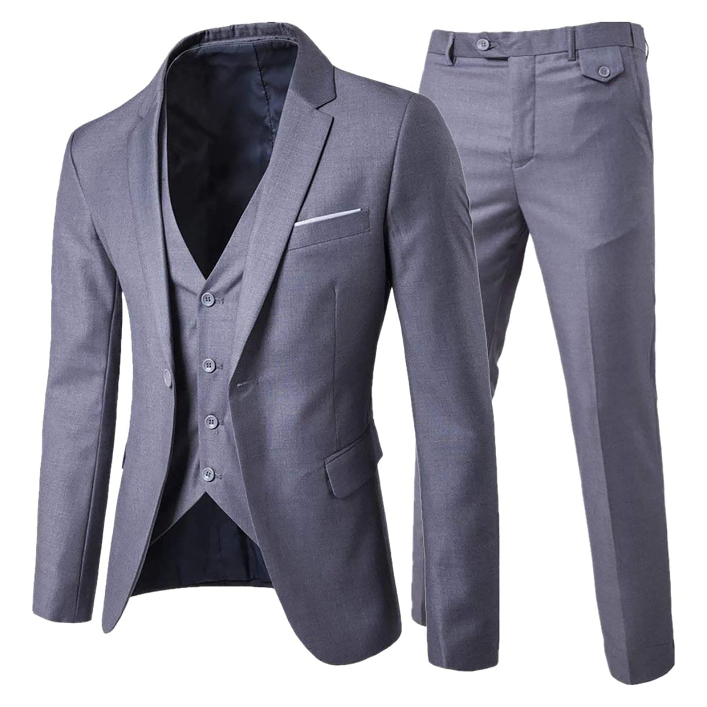 Cloudstyle Mens 3-Piece Suit Notched Lapel One Button Slim Fit Formal Jacket Vest Pants Set