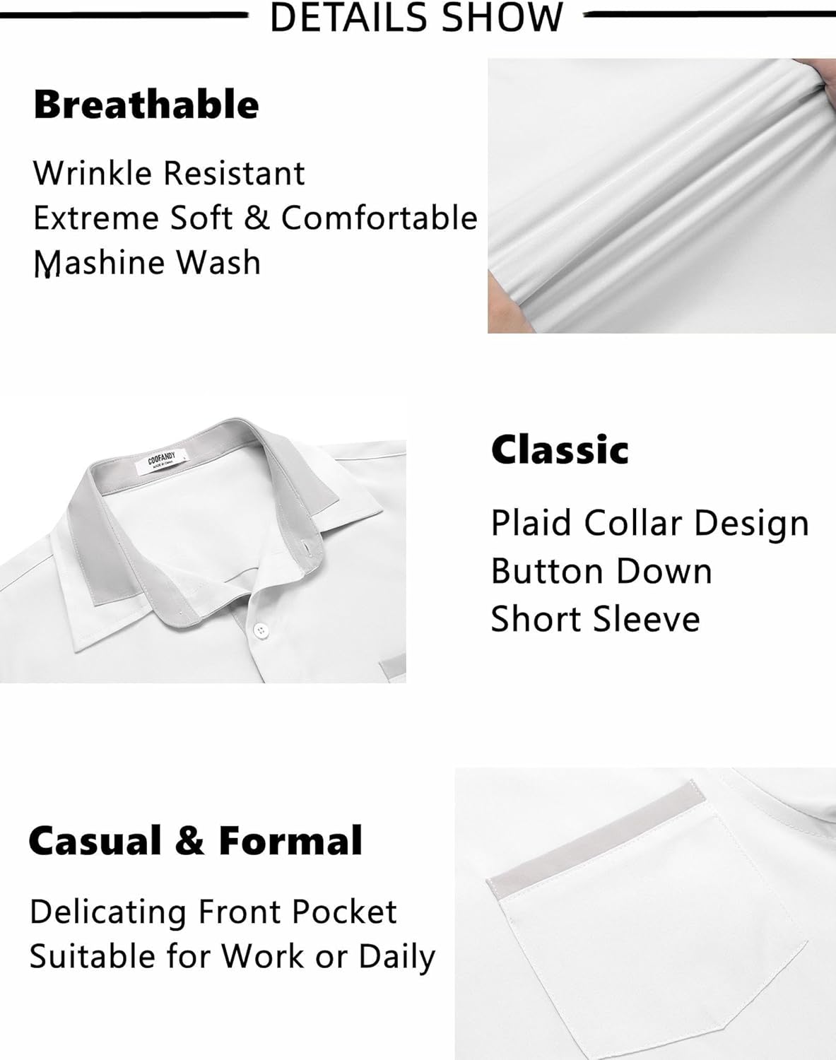 COOFANDY Mens Short Sleeve Dress Shirts Casual Wrinkle Free Shirt Plaid Collar Summer Button Down Shirts