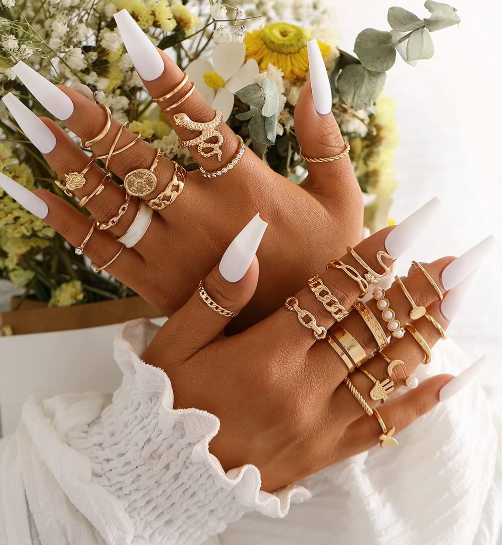 iF YOU 30 Pcs Gold Knuckle Rings Set for Women Girls, Boho Butterfly Snake Stackable Finger Rings, Silver Midi Rings Pack Xpress