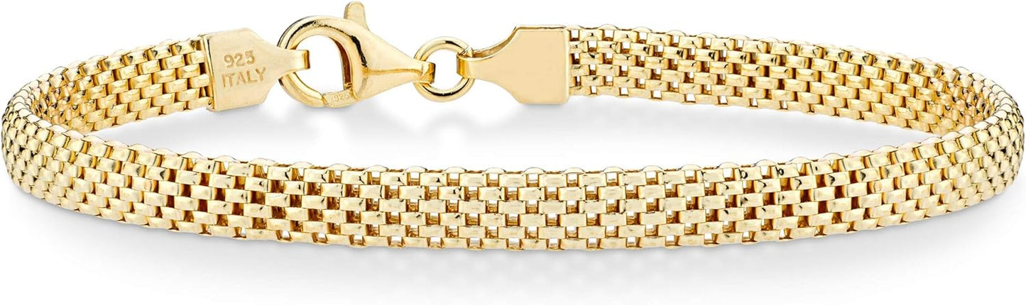 Miabella 18K Gold Over Sterling Silver Italian 5mm Mesh Link Chain Bracelet for Women, 925 Made in Italy Xpress