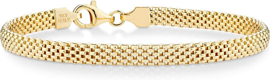 Miabella 18K Gold Over Sterling Silver Italian 5mm Mesh Link Chain Bracelet for Women, 925 Made in Italy Xpress