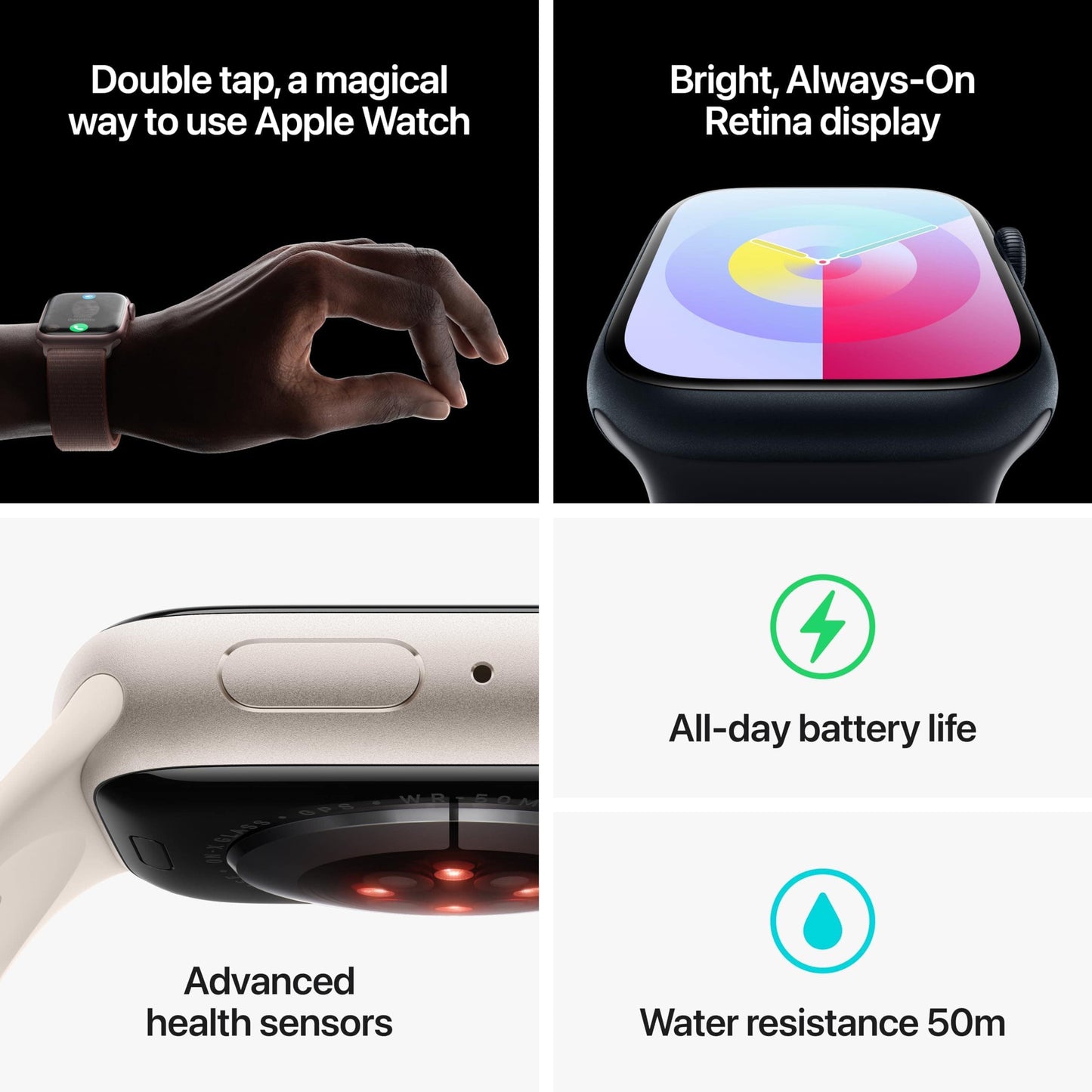 Montre intelligente Apple Watch Series 9 [GPS 45 mm] avec boîtier en aluminium minuit et bracelet sport minuit M/L. Tracker d'activité, applications d'oxygène sanguin et ECG, écran Retina toujours activé (renouvelé) 