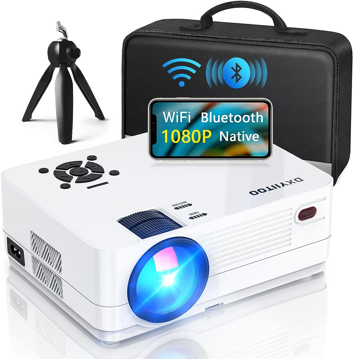 Native 1080P Projector with WiFi and Two-Way Bluetooth, Full HD Movie Projector for Outdoor Movies, 300" Display Projector 4k Home Theater, Compatible with iOS/Android/PC/XBox/PS4/TV Stick/HDMI/USB Xpress