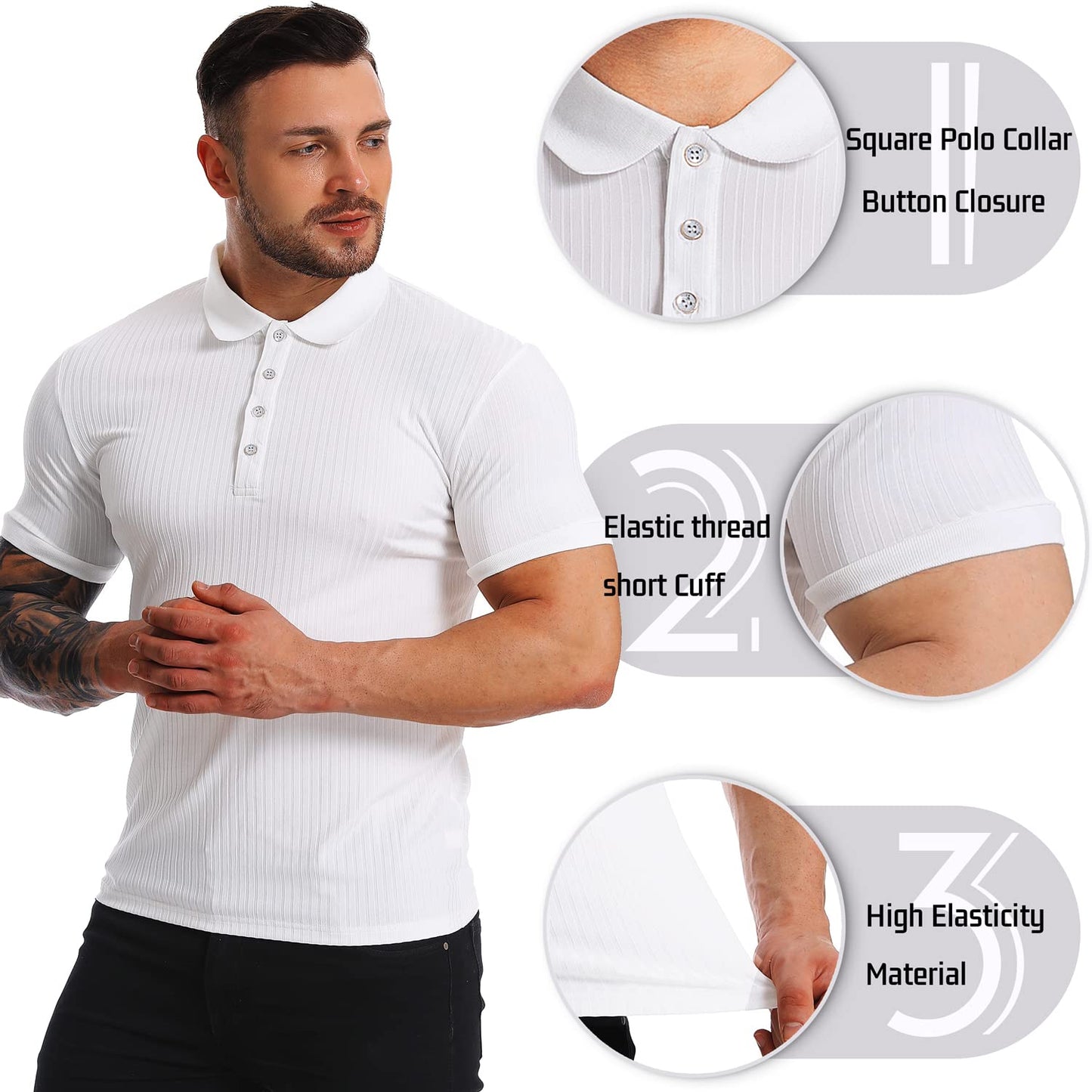 Muscle Polo Shirts for Men Slim Fit Short Sleeve Golf Shirts Men Dry Fit Shirts Casual Stylish Clothes