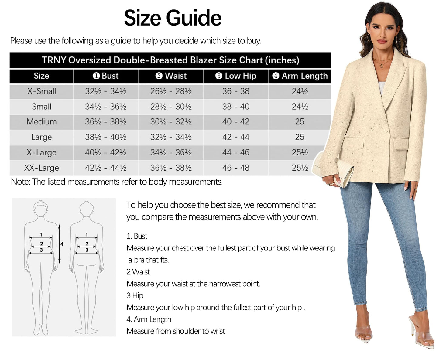 Women's Oversized Double-Breasted Suit Blazer Jacket Long Sleeve Casual Boyfriend Style Work Office Blazer with Pockets