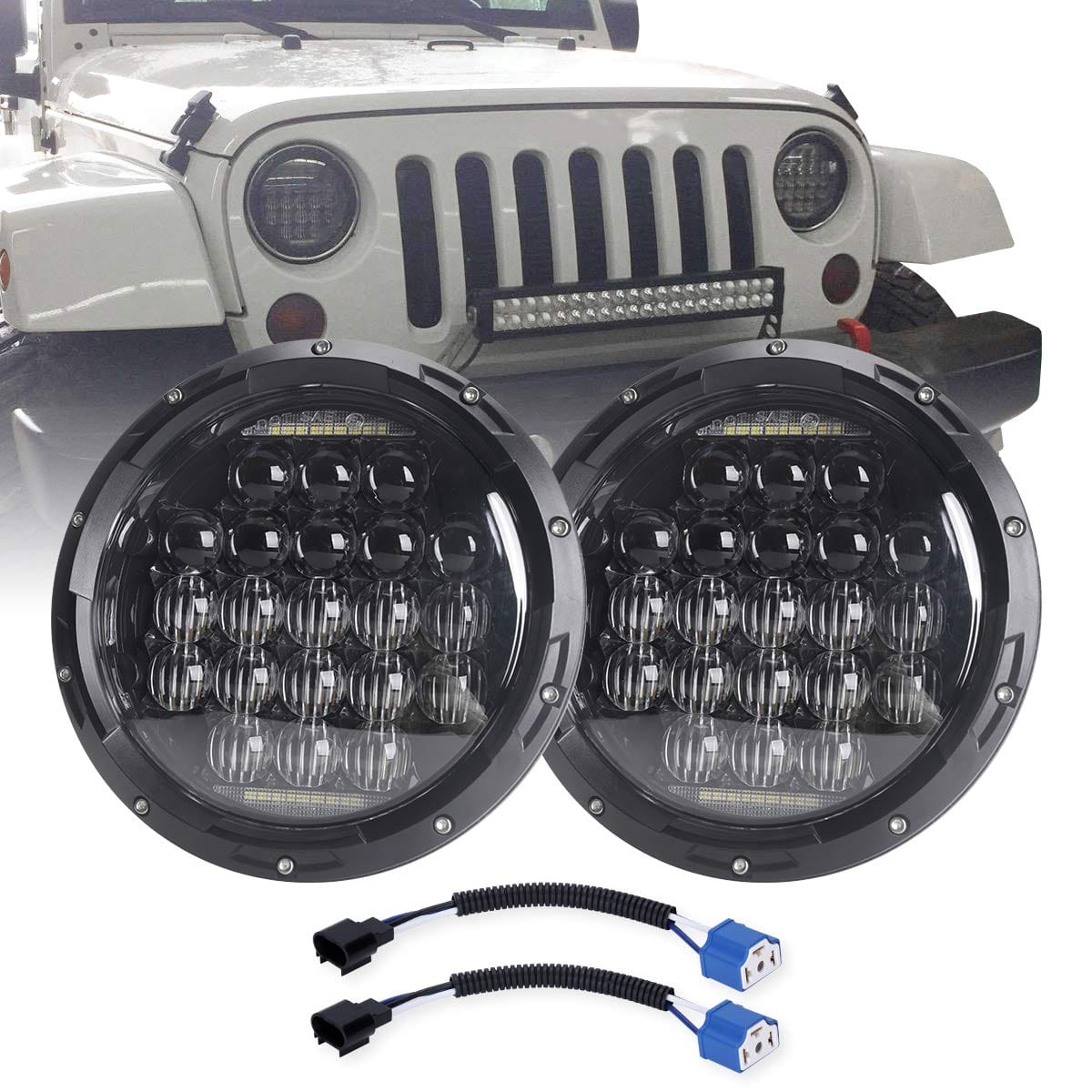 Phares LED DRL 130W 7 pouces, compatibles avec Jeep Wrangler 97-2018 JK TJ LJ Hummer H1 H2, phares chromés les plus récents 