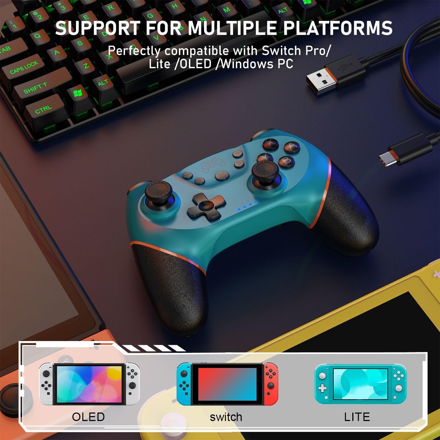 Diswoe Contrôleur sans fil amélioré pour Switch/Lite/OLED Pro Contrôleur pour Switch Remote Joystick Gamepad Prend en charge le réveil, l'axe gyroscopique, le turbo, la double vibration et la fonction de capture d'écran 