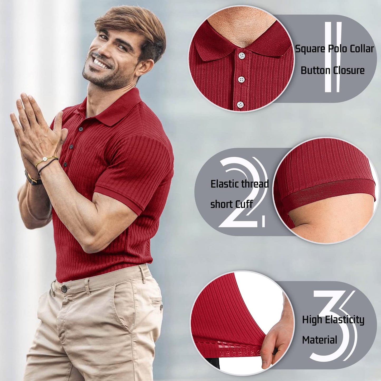 Muscle Polo Shirts for Men Slim Fit Short Sleeve Golf Shirts Men Dry Fit Shirts Casual Stylish Clothes