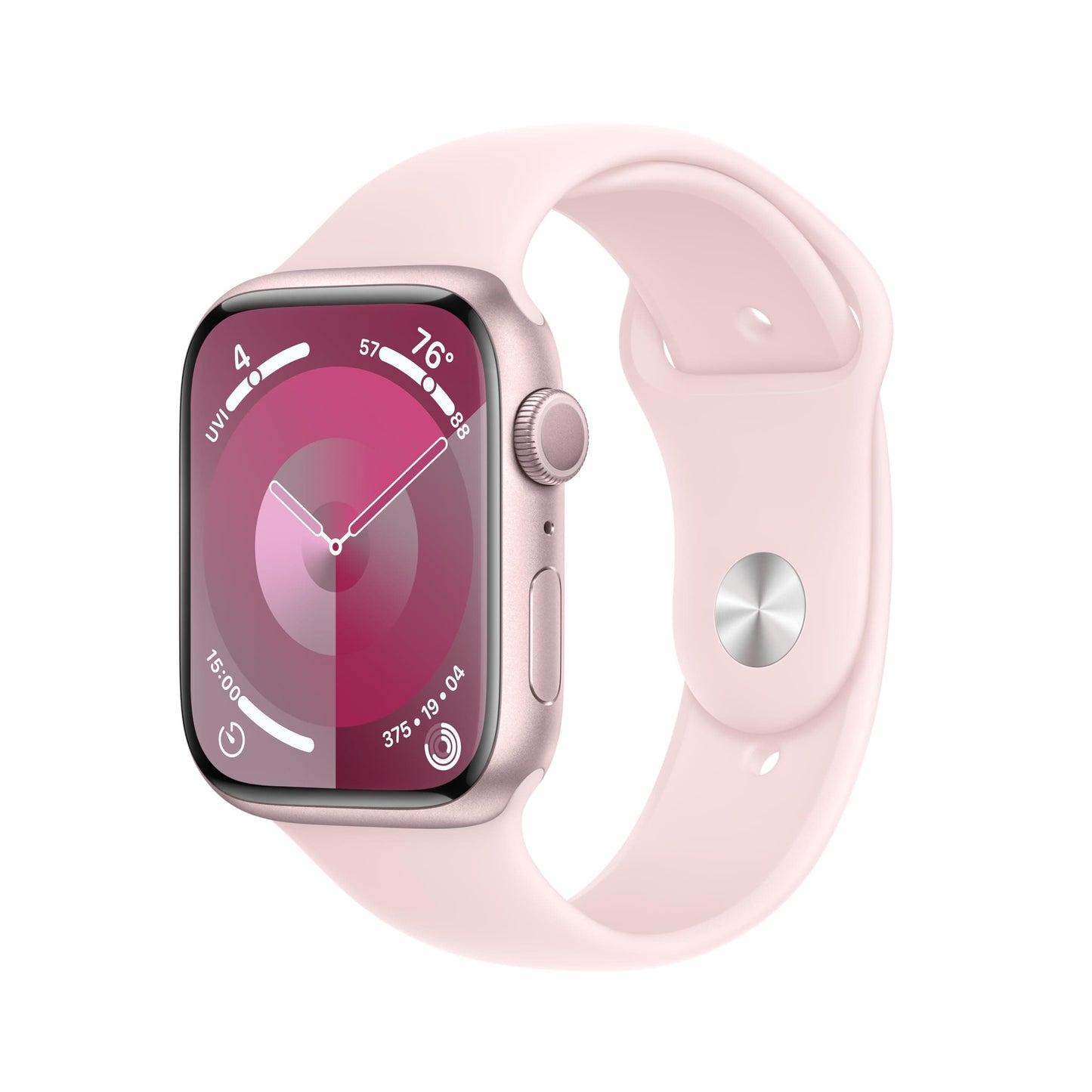 Apple Watch Series 9 [GPS 45mm] Smartwatch with Pink Aluminum Case with Pink Sport Loop. Fitness Tracker, Blood Oxygen & ECG Apps, Always-On Retina Display, Carbon Neutral