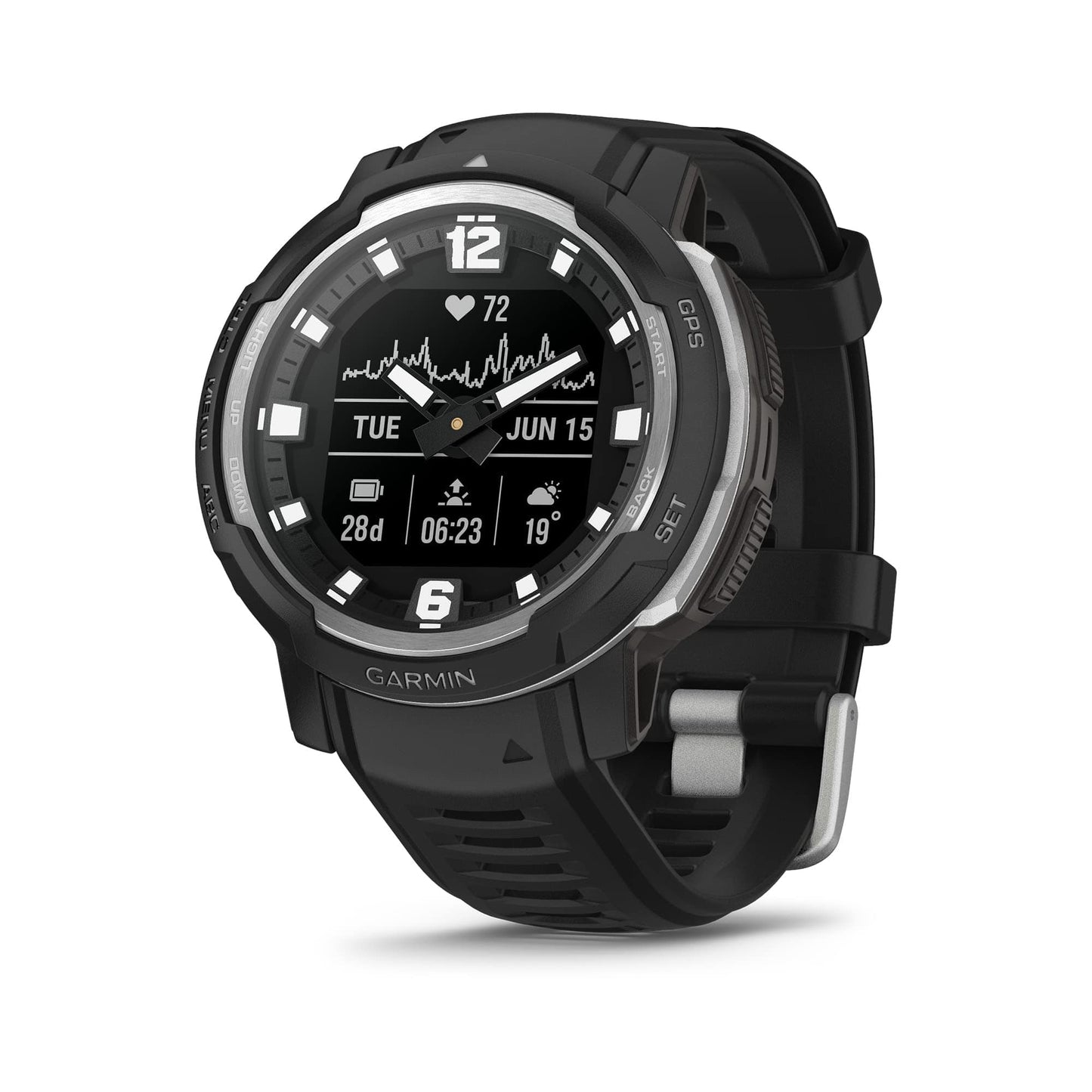 Garmin Instinct Crossover Solar, reloj inteligente híbrido resistente con capacidades de carga solar, manecillas analógicas y pantalla digital, grafito, ajustable 