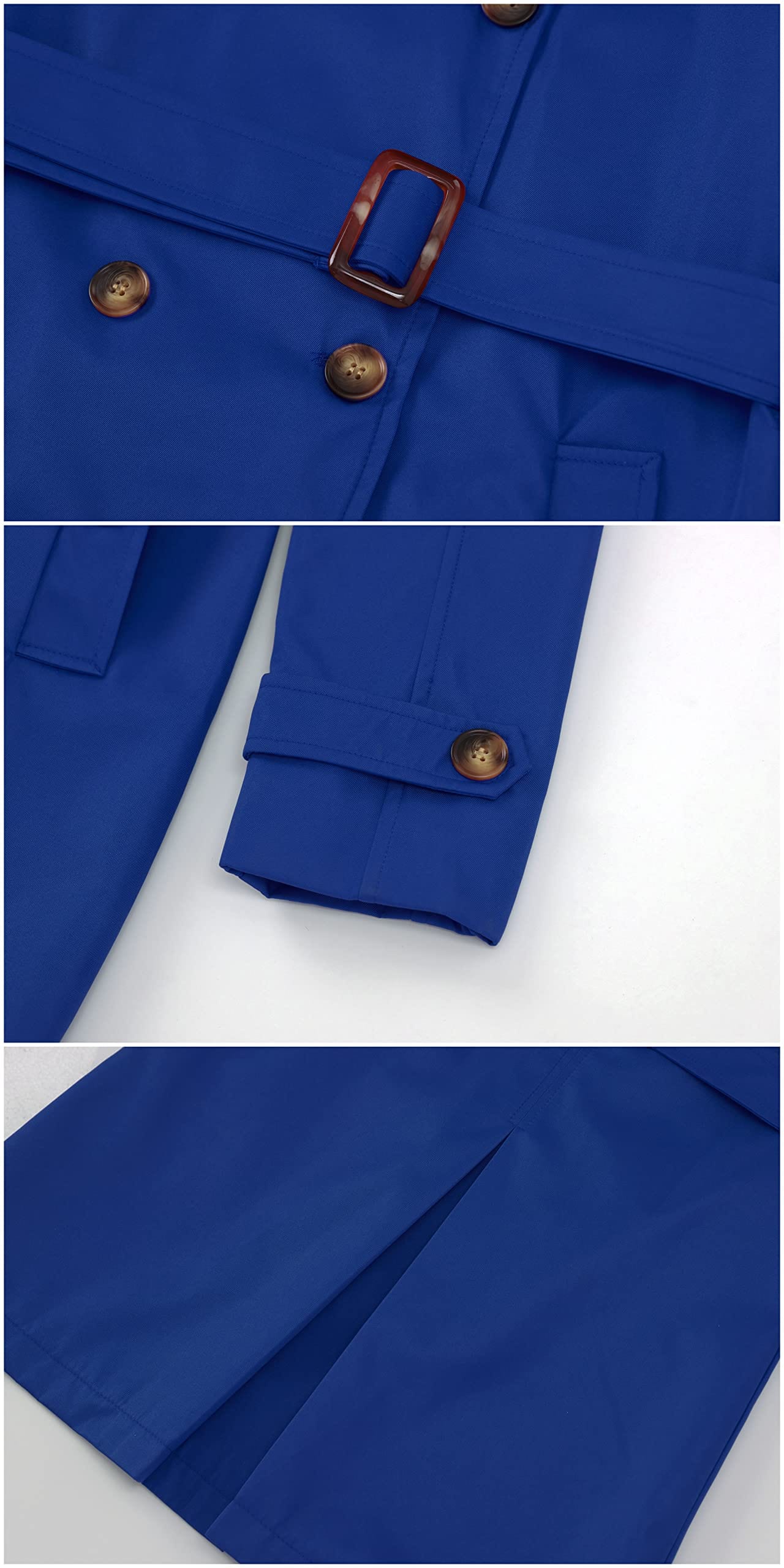 Chrisuno Trench-coat mi-long à double boutonnage pour femme avec ceinture et capuche amovible 