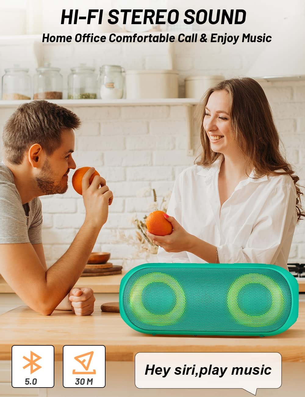 Altavoces Bluetooth con luz, Bluetooth inalámbrico portátil de 30 W (rango de 100 pies), sonido estéreo fuerte, altavoces de ducha impermeables IPX7, luces rítmicas multicolores RGB, tiempo de reproducción de 1000 minutos para interiores y exteriores 