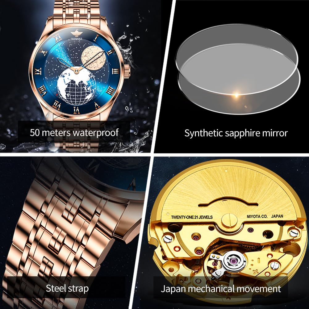 OUPINKE hommes automatique mécanique montres de luxe robe en acier tungstène lumineux étanche saphir diamant calendrier meilleurs cadeaux hommes 