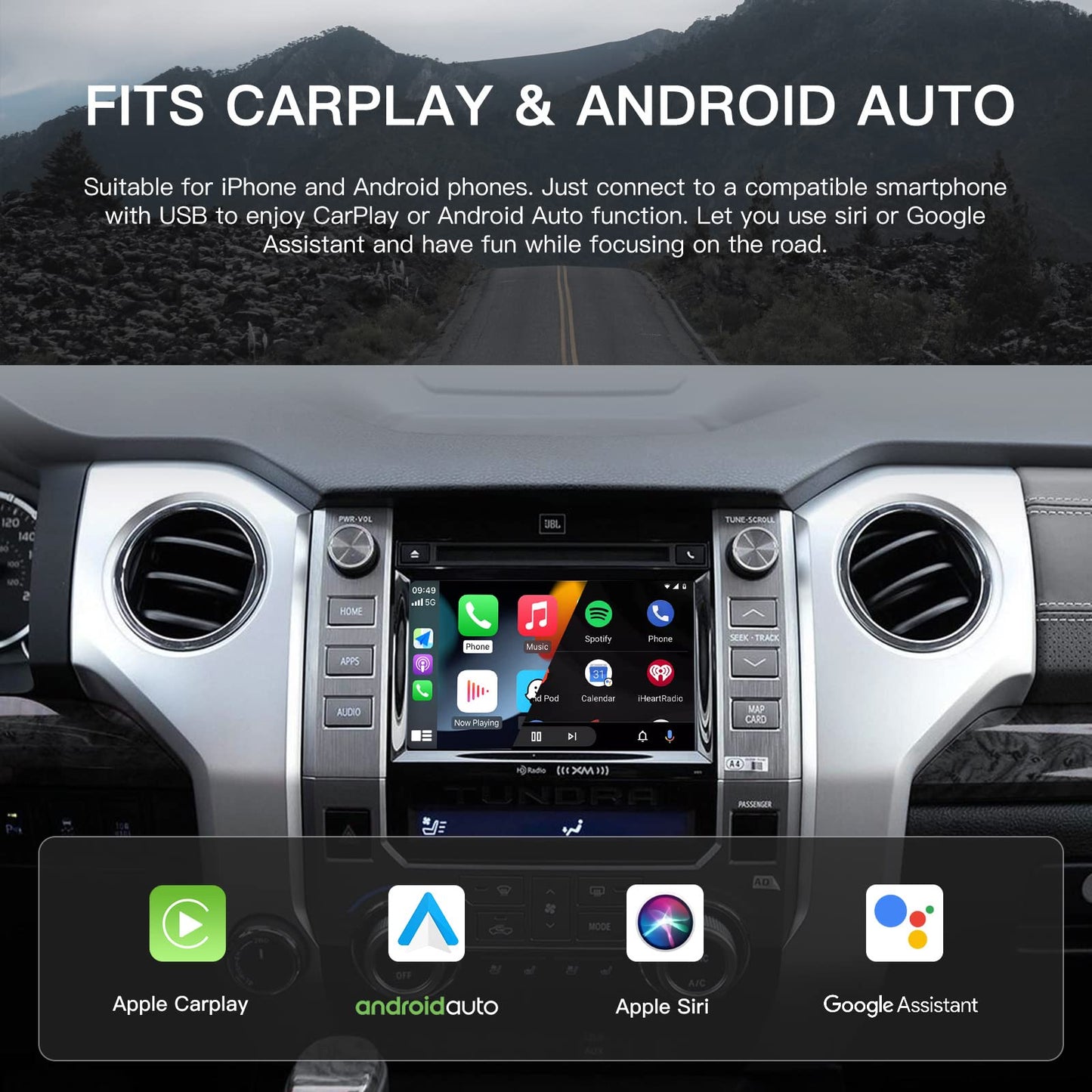 CARabc Adaptateur Carplay Android Auto sans fil pour Toyota avec Entune2.0 2014-2019, compatible avec Tundra/Highlander/RAV4/Tacoma/Camry/Corolla/Avalon/Prius/CH-R/Sienna, Argent 