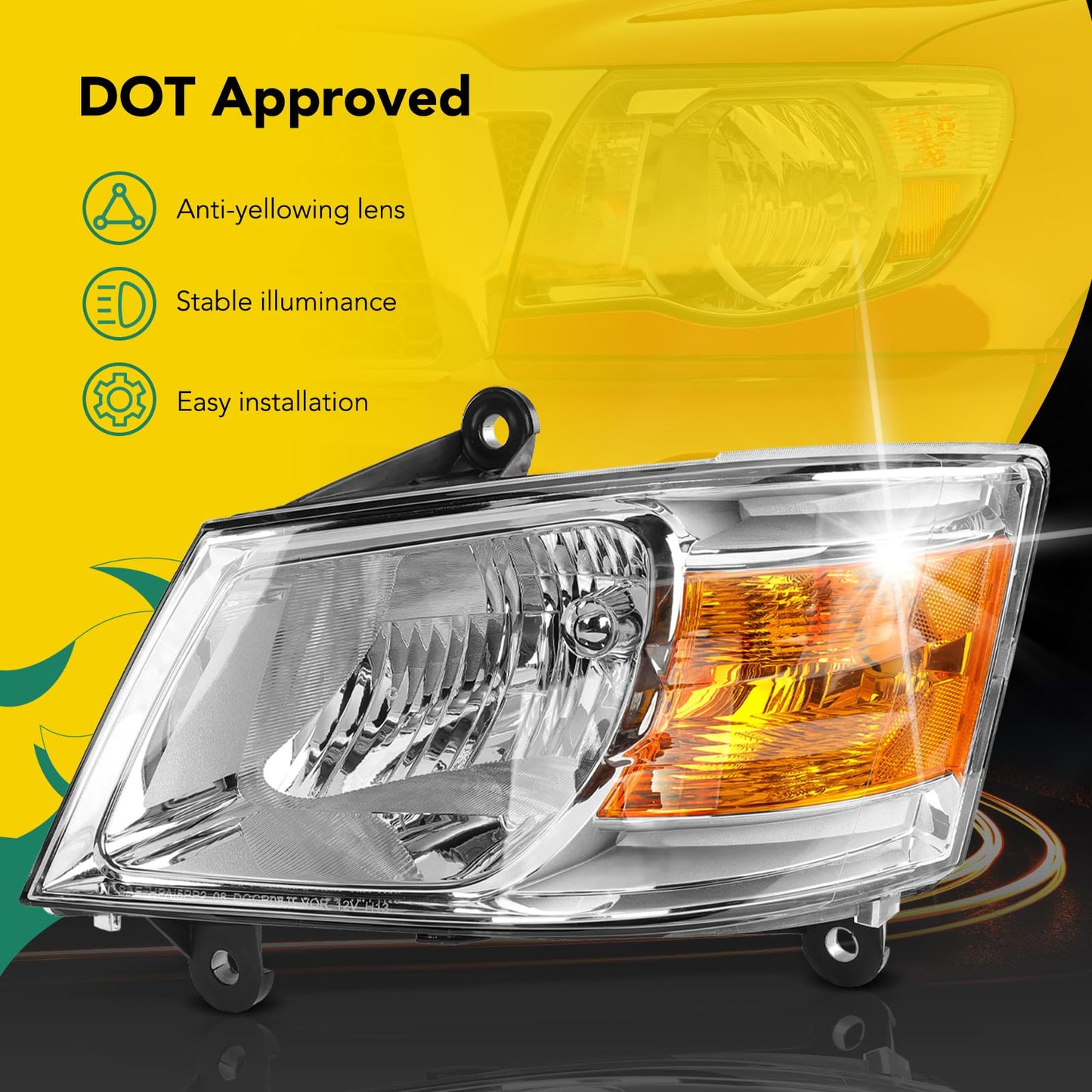 YHTAUTO Headlights Assembly Fits 2008-2016 Chrysler Town & Country, 2011-2020 Dodge Grand Caravan Head Lights Lamps Clear Lens Chrome Housing Waterproof Headlamps DOT Approved