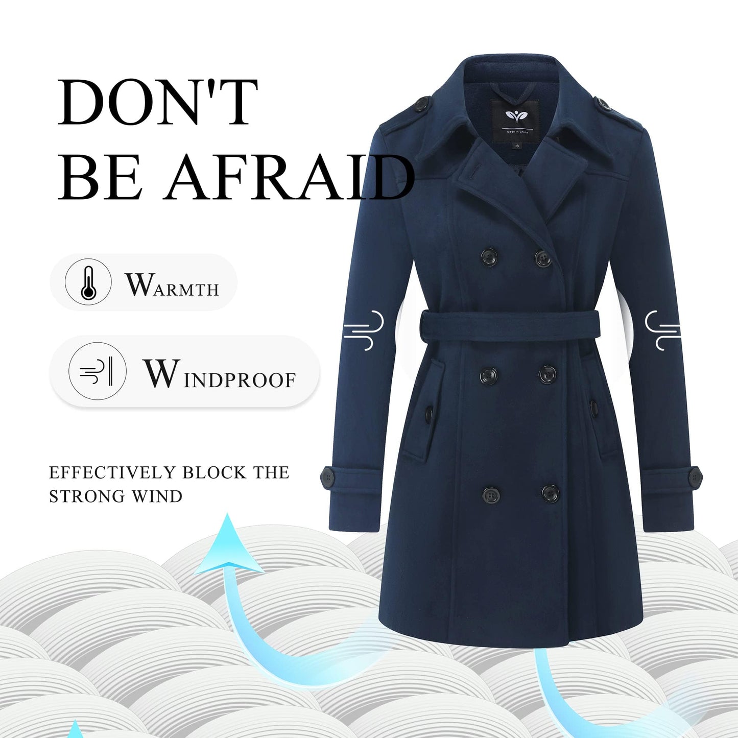 GGleaf Women's Classic Double Breasted Pea Coat Winter Mid-Long Slim Trench Coat with Belt