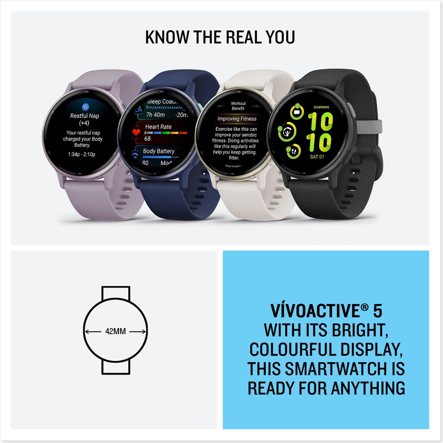 Garmin vívoactive 5, montre intelligente GPS santé et fitness, écran AMOLED, jusqu'à 11 jours d'autonomie, noir 