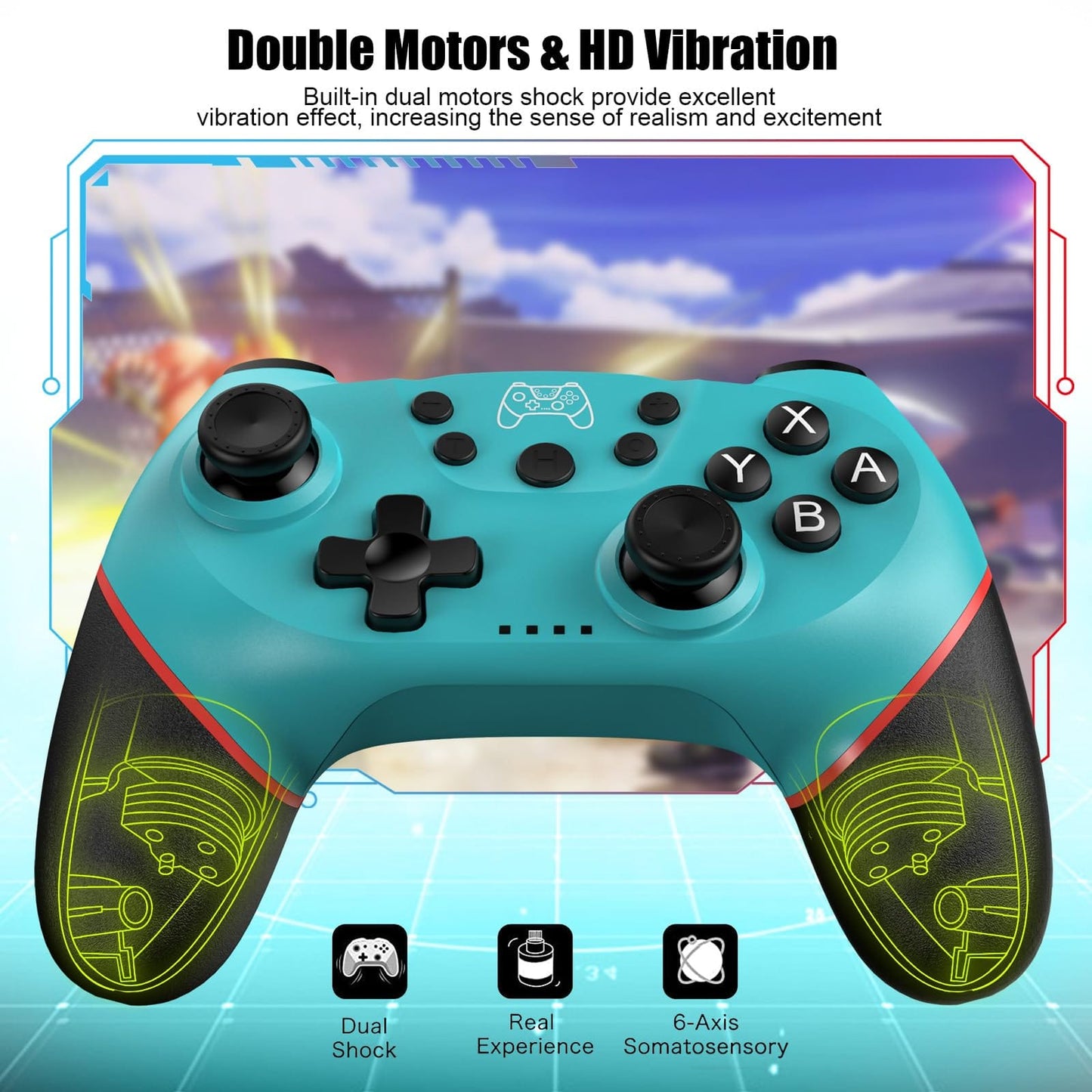 Diswoe Contrôleur sans fil amélioré pour Switch/Lite/OLED Pro Contrôleur pour Switch Remote Joystick Gamepad Prend en charge le réveil, l'axe gyroscopique, le turbo, la double vibration et la fonction de capture d'écran 