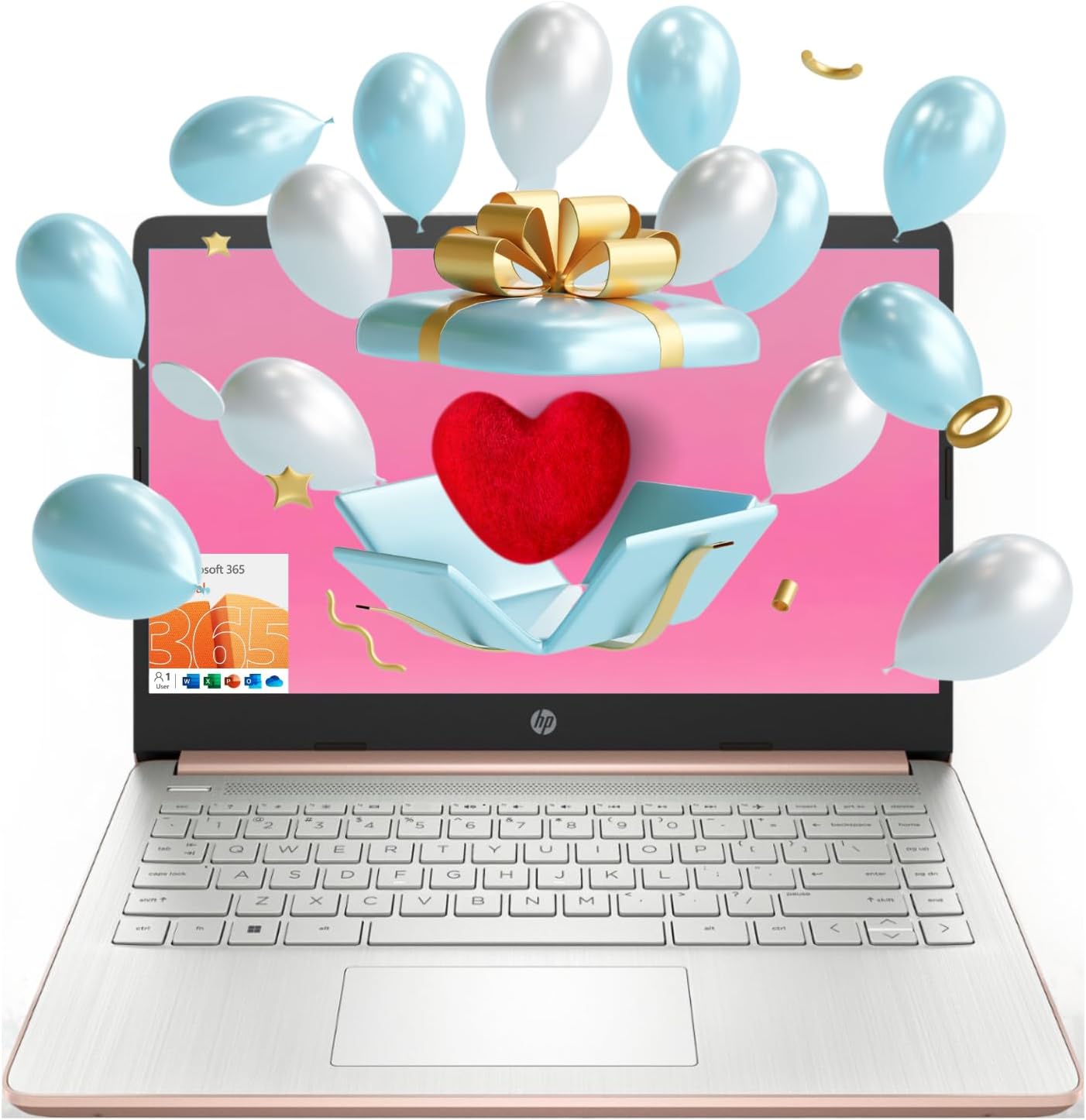 HP Portable Laptop (Include 1 Year Microsoft 365), 14’’ HD Display, 8GB RAM, 64GB eMMC, Intel Quad-Core N4120, Student and Business, Webcam, HDMI, Wi-Fi, RJ-45, Windows 11 Home, Pink Xpress