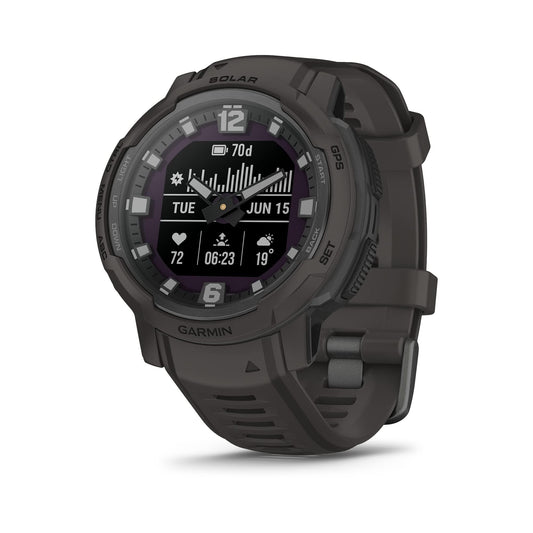 Garmin Instinct Crossover Solar, reloj inteligente híbrido resistente con capacidades de carga solar, manecillas analógicas y pantalla digital, grafito, ajustable 