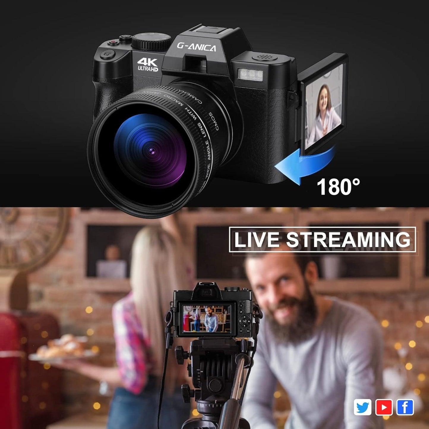 G-Anica 4K Digital Cameras for Photography，48MP/60FPS Video Camera for Vlogging, WiFi & App Control Vlogging Camera for YouTube, Small Camera with 32GB TF Card.Wide-Angle & Macro Lens Xpress