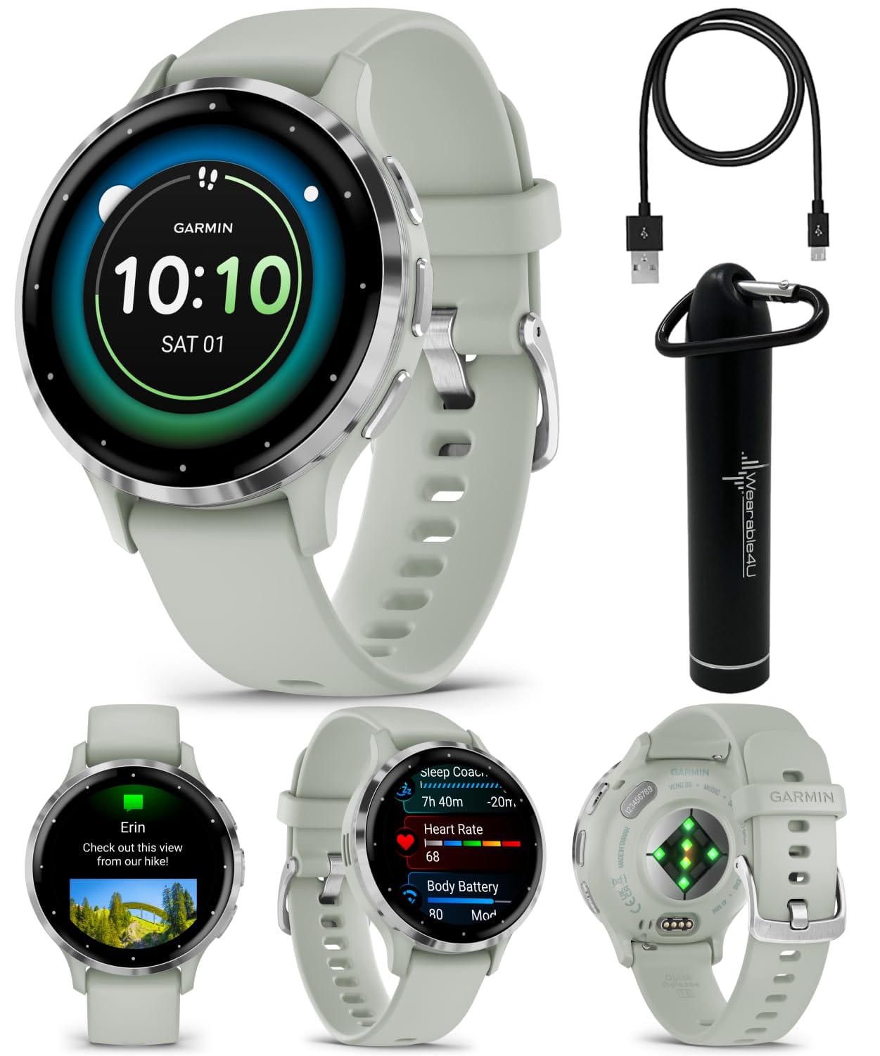 Wearable4U Garmin Venu 3: Silver Stainless Steel 45 mm Smartwatch|AMOLED 1.4" Display Up to 14 Days Battery Life | Multisport Men Watch - Whitestone | Advanced Health & Fitness Features Gift Bundle