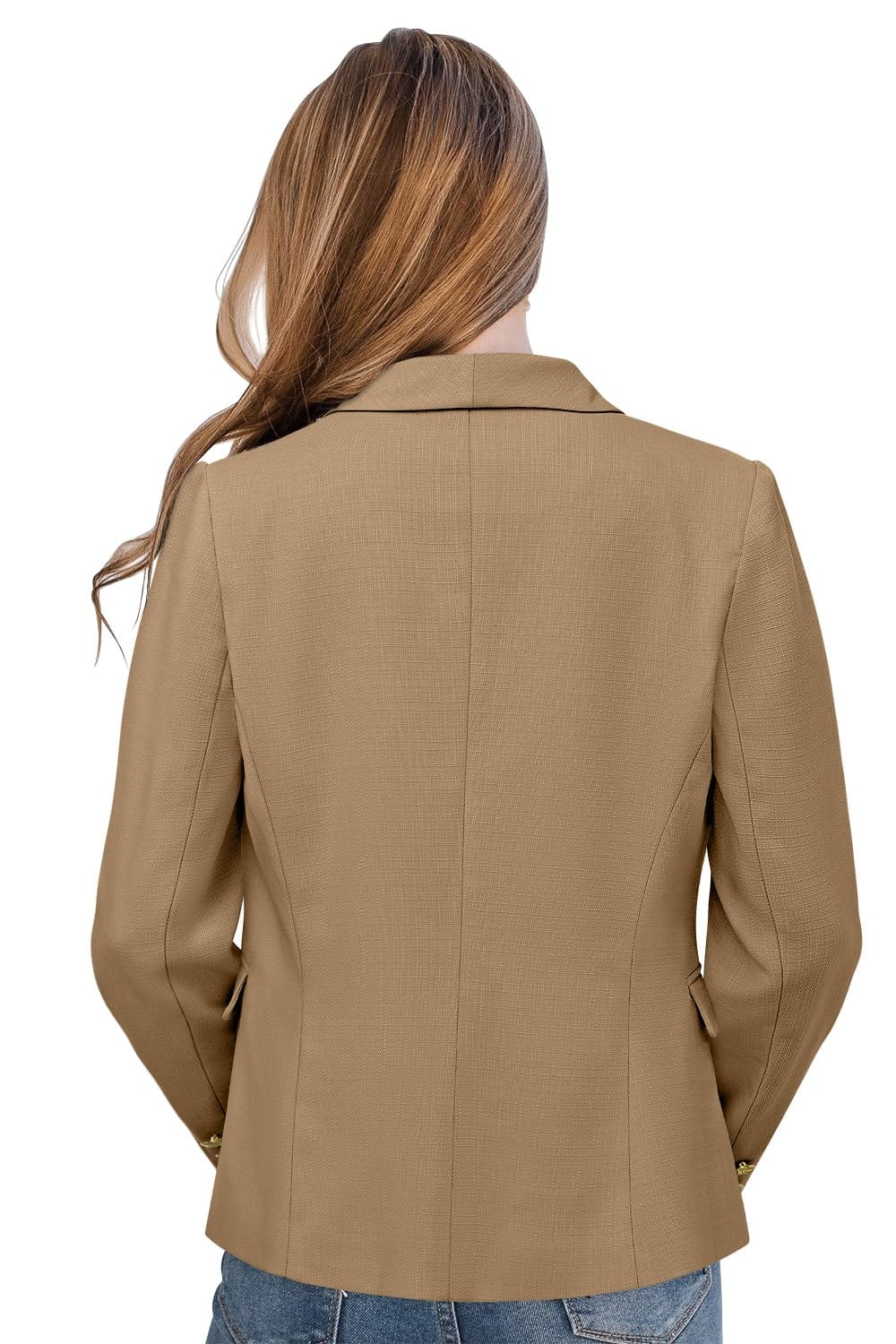 CRAZY GRID Womens Casual Blazer Jacket Gold Button Long Sleeve Work 0ffice Blazer Lapel Open Front Jacket