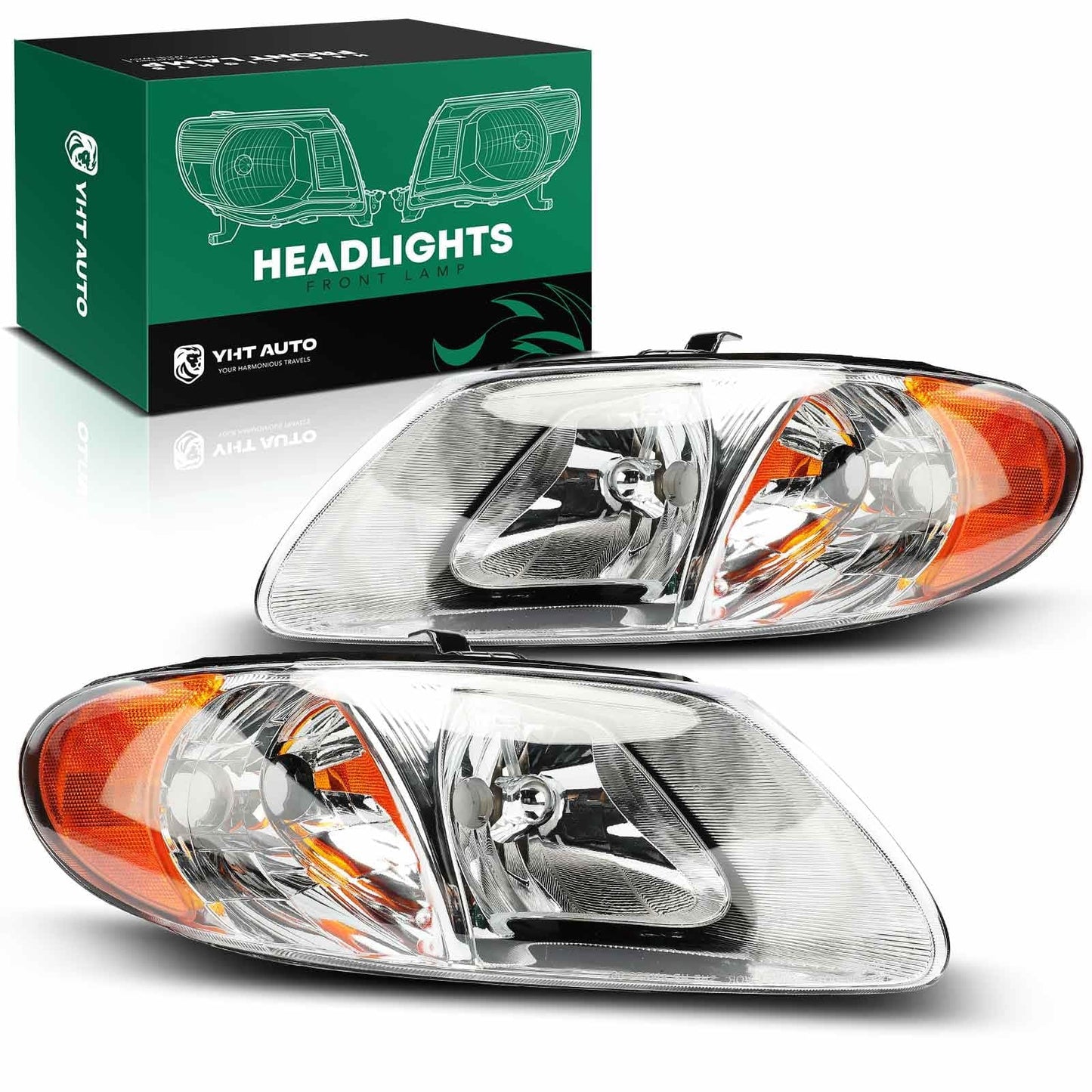 YHTAUTO Headlights Assembly Fits 2008-2016 Chrysler Town & Country, 2011-2020 Dodge Grand Caravan Head Lights Lamps Clear Lens Chrome Housing Waterproof Headlamps DOT Approved