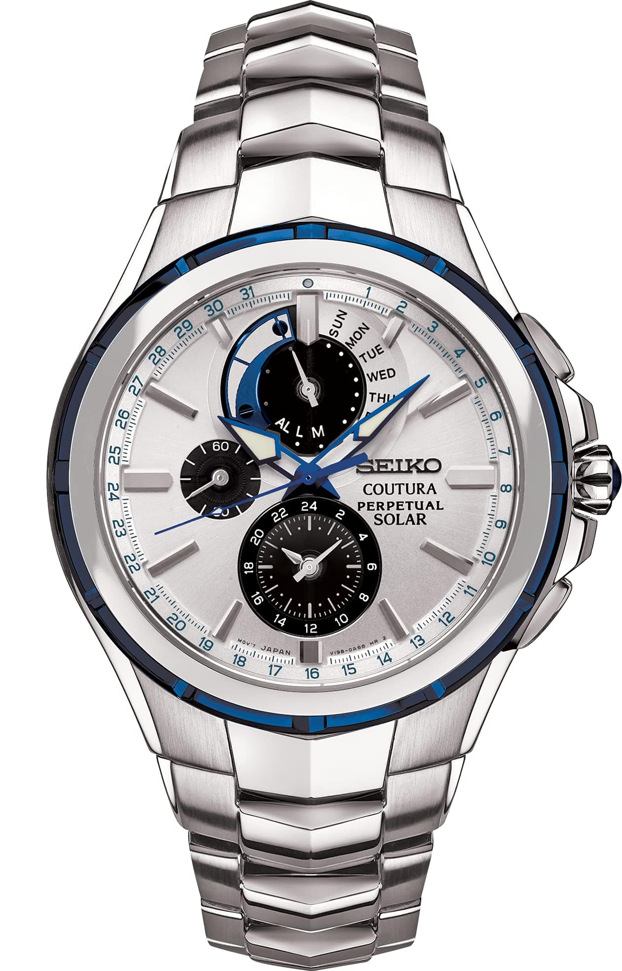 Montre SEIKO pour homme - Collection Coutura - Alimentée par la lumière, calendrier perpétuel et résistante à l'eau jusqu'à 100 m 