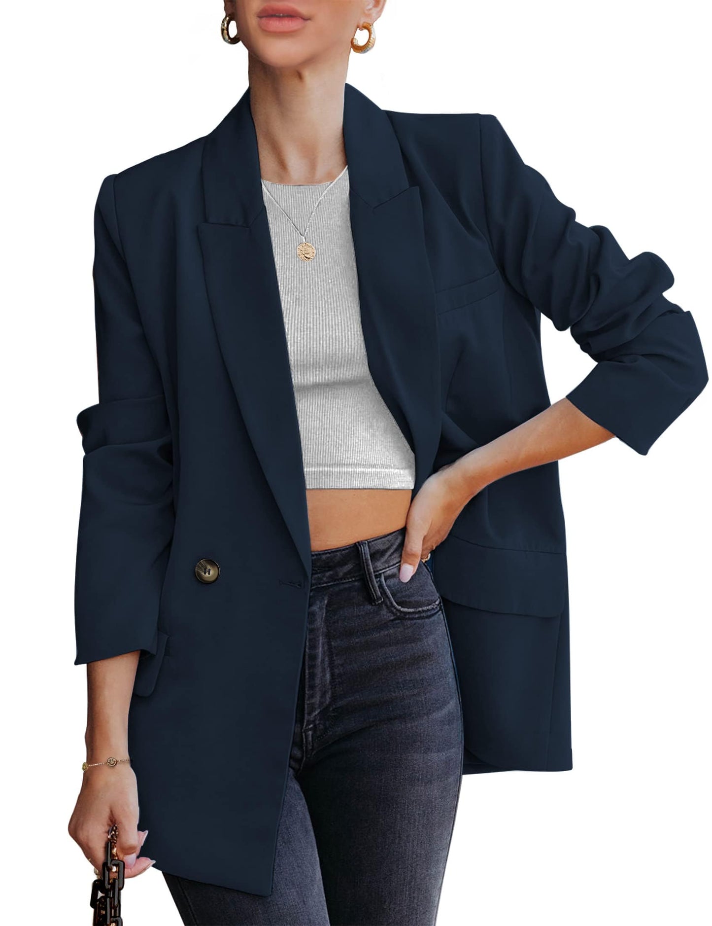 luvamia Blazer Chaquetas para mujer Trabajo Casual Oficina Manga Larga Moda Elegante Trajes de Negocios 